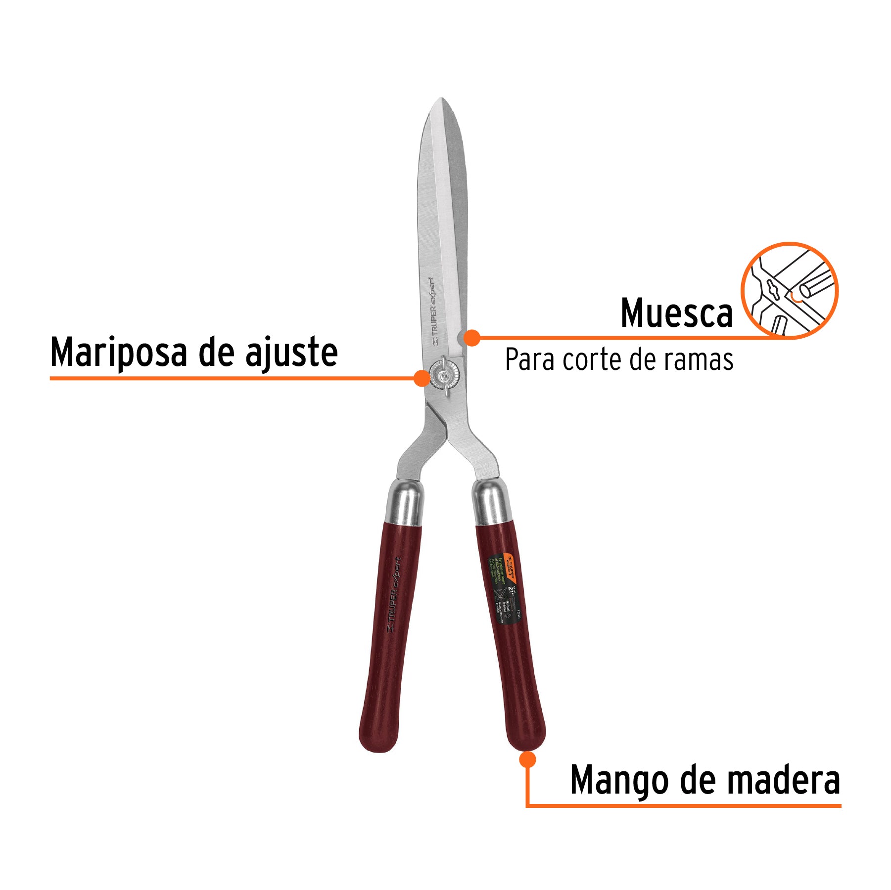 Tijera para poda 56 cm,forjada,mgos de madera, TRUPER EXPERT