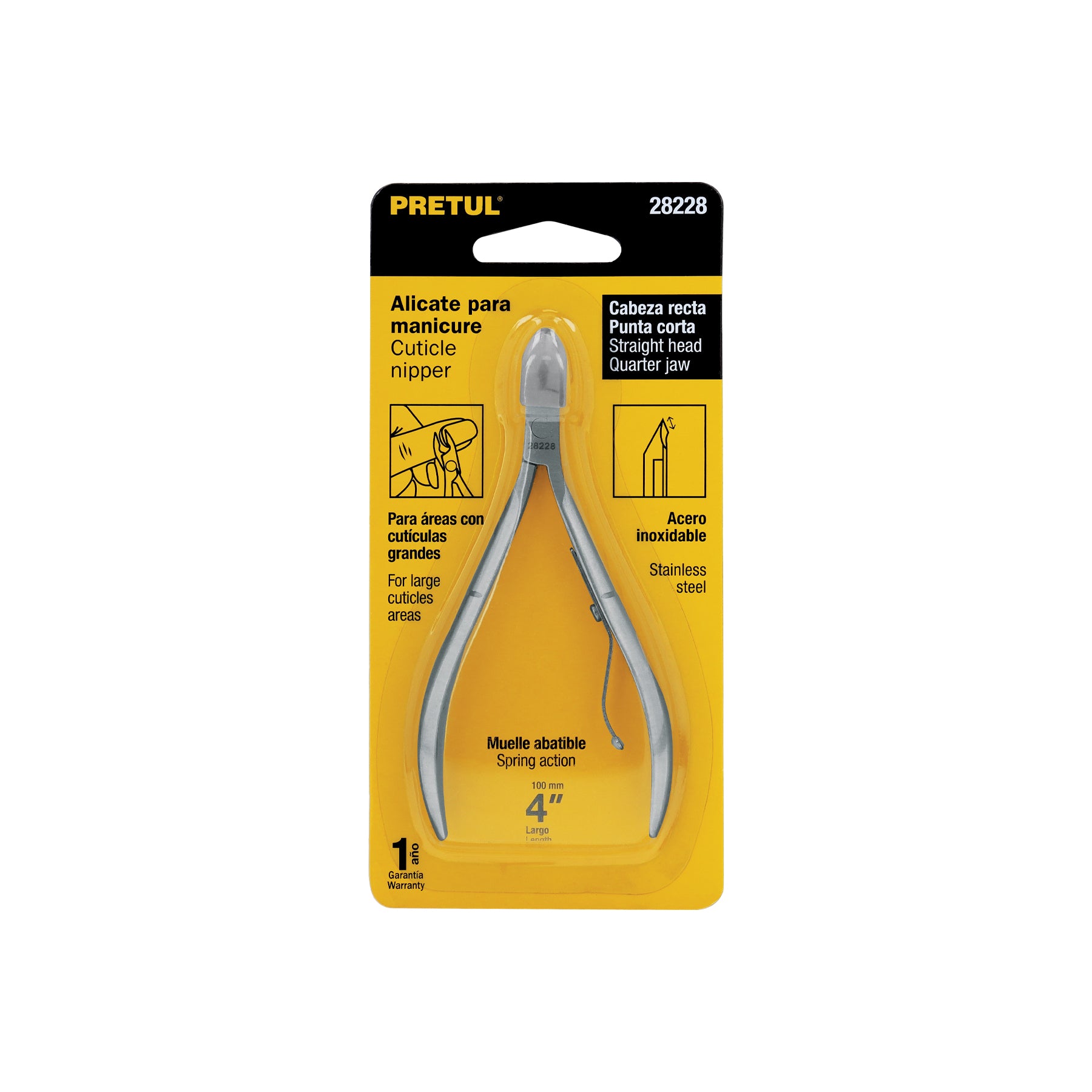 Alicate para manicure 4", cabeza recta, punta corta, PRETUL