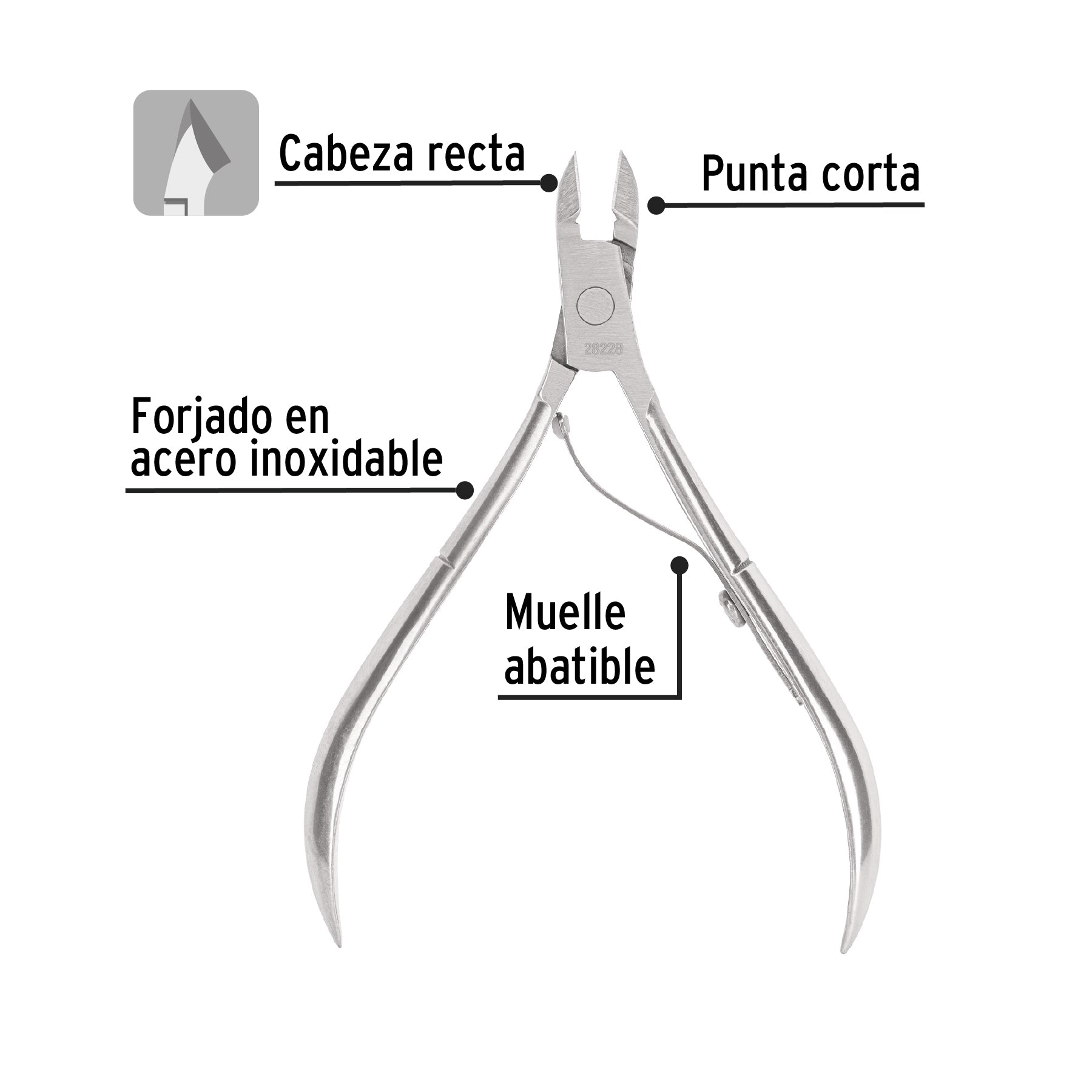 Alicate para manicure 4", cabeza recta, punta corta, PRETUL