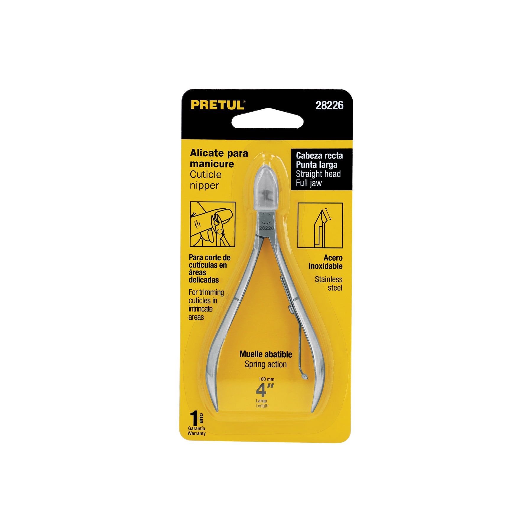 Alicate para manicure 4", cabeza recta, punta larga, PRETUL