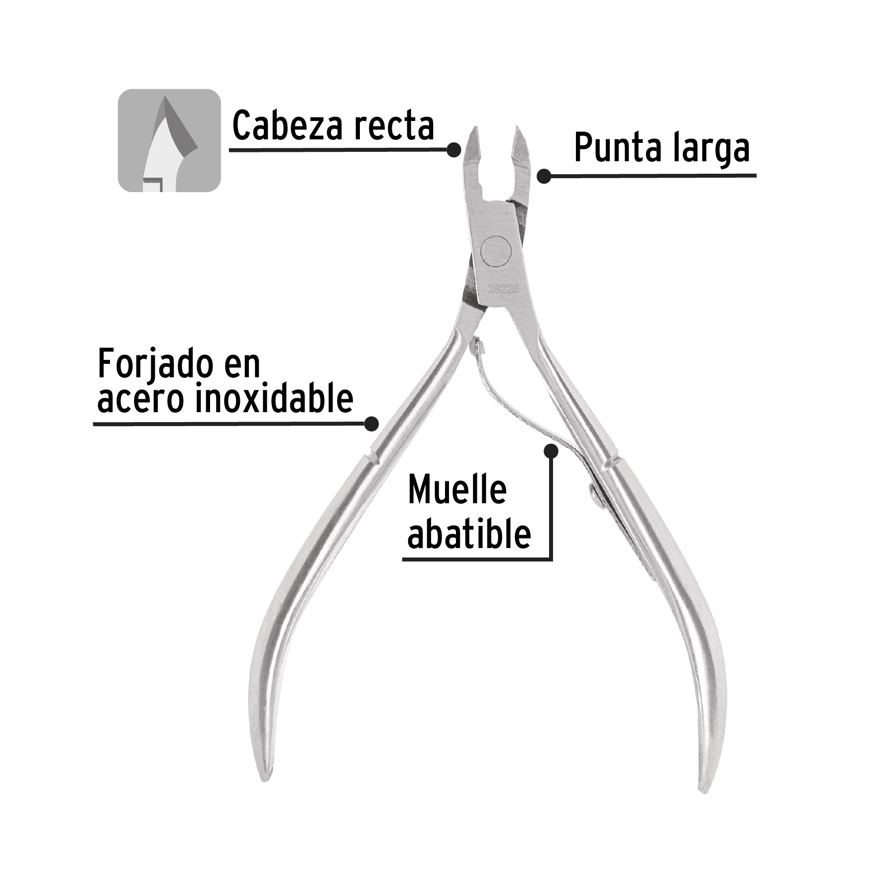 Alicate para manicure 4", cabeza recta, punta larga, PRETUL