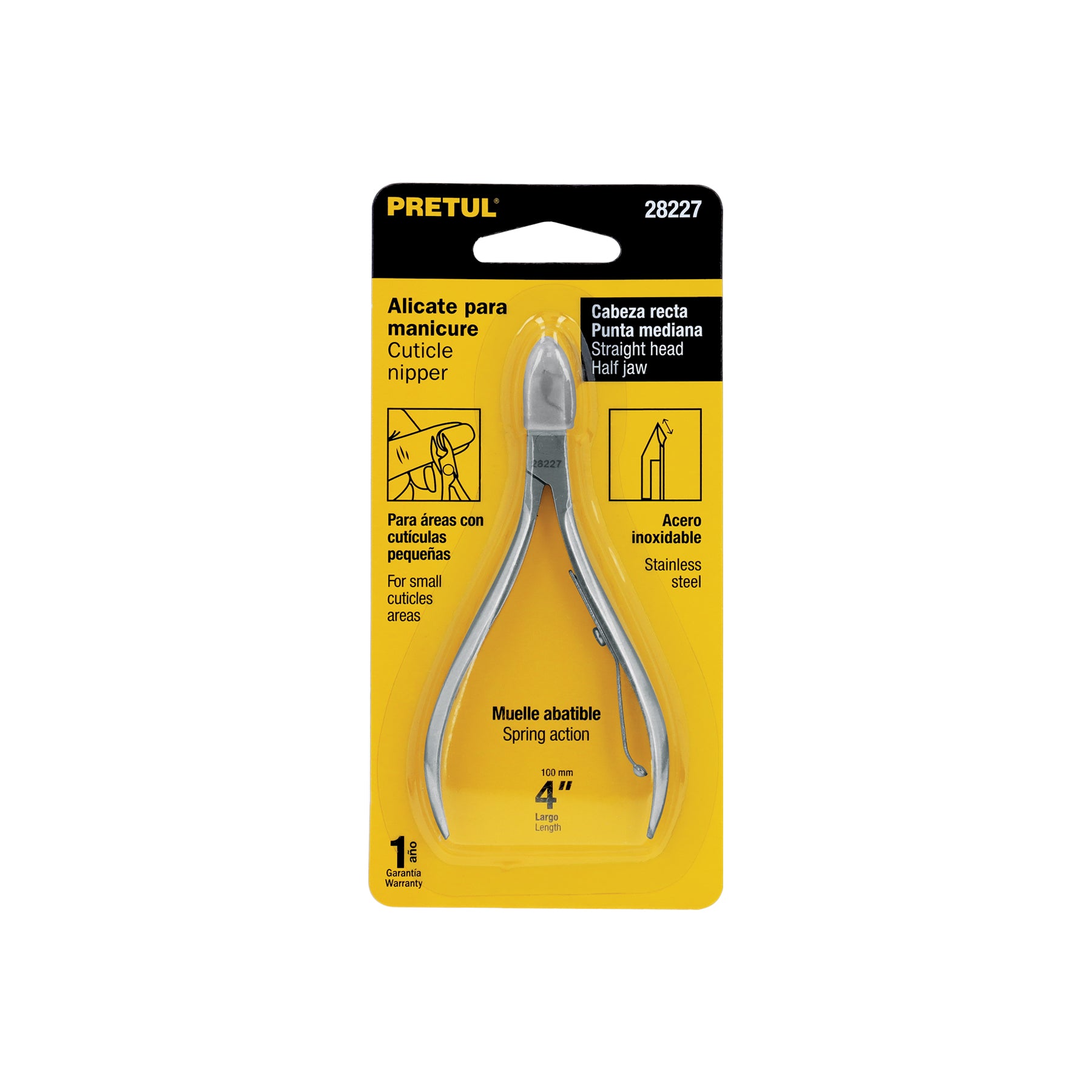 Alicate para manicure 4" cabeza recta, punta mediana, PRETUL