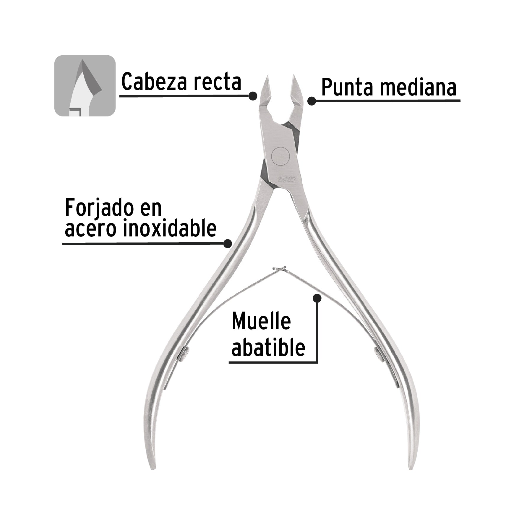 Alicate para manicure 4" cabeza recta, punta mediana, PRETUL