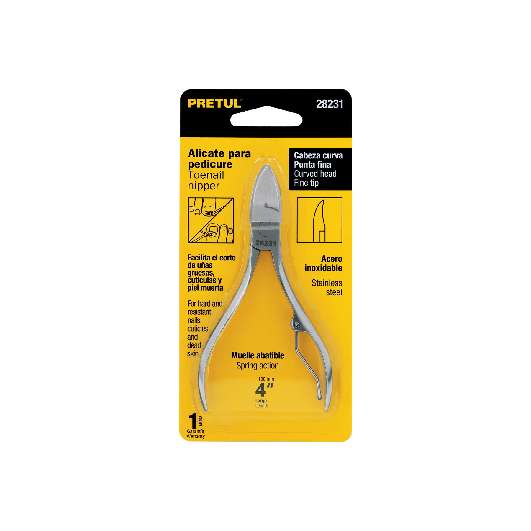 Alicate para pedicure 4", cabeza curva, punta fina, PRETUL