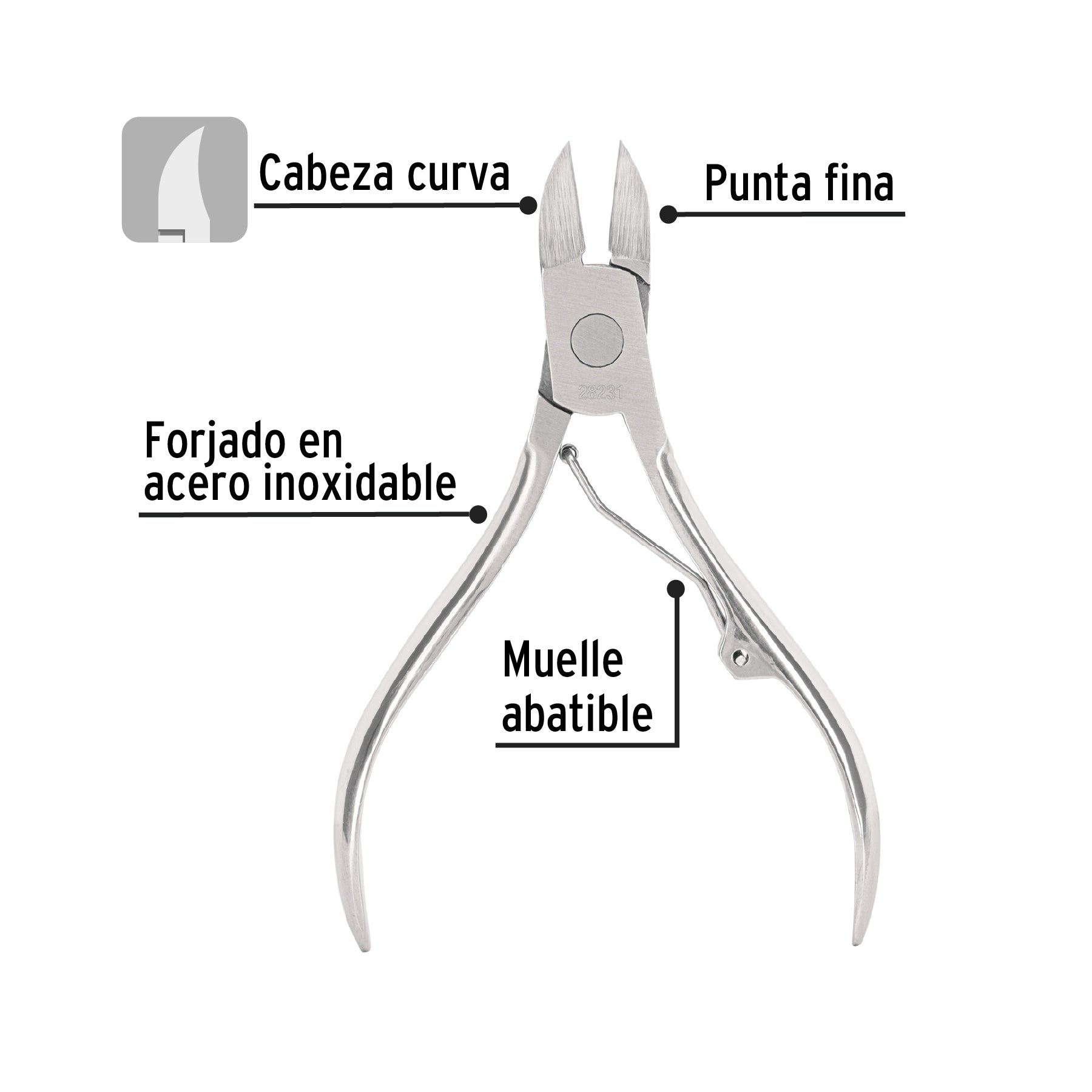 Alicate para pedicure 4", cabeza curva, punta fina, PRETUL
