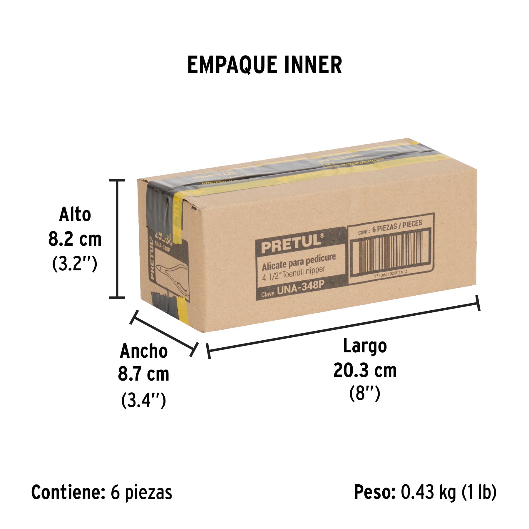 Alicate para pedicure 4-3/4", cabeza curva, extrafina,PRETUL - Empaque