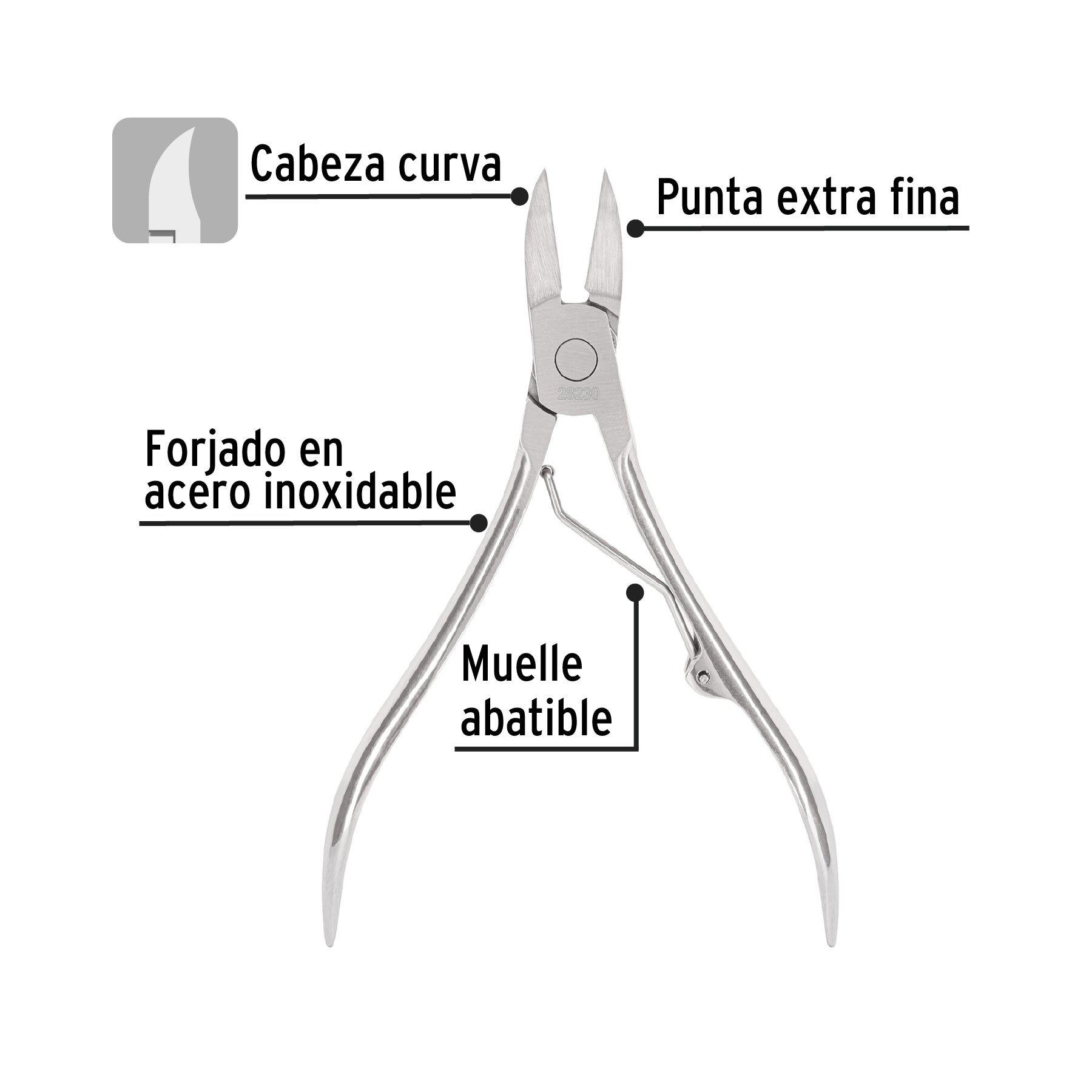 Alicate para pedicure 4-3/4", cabeza curva, extrafina,PRETUL