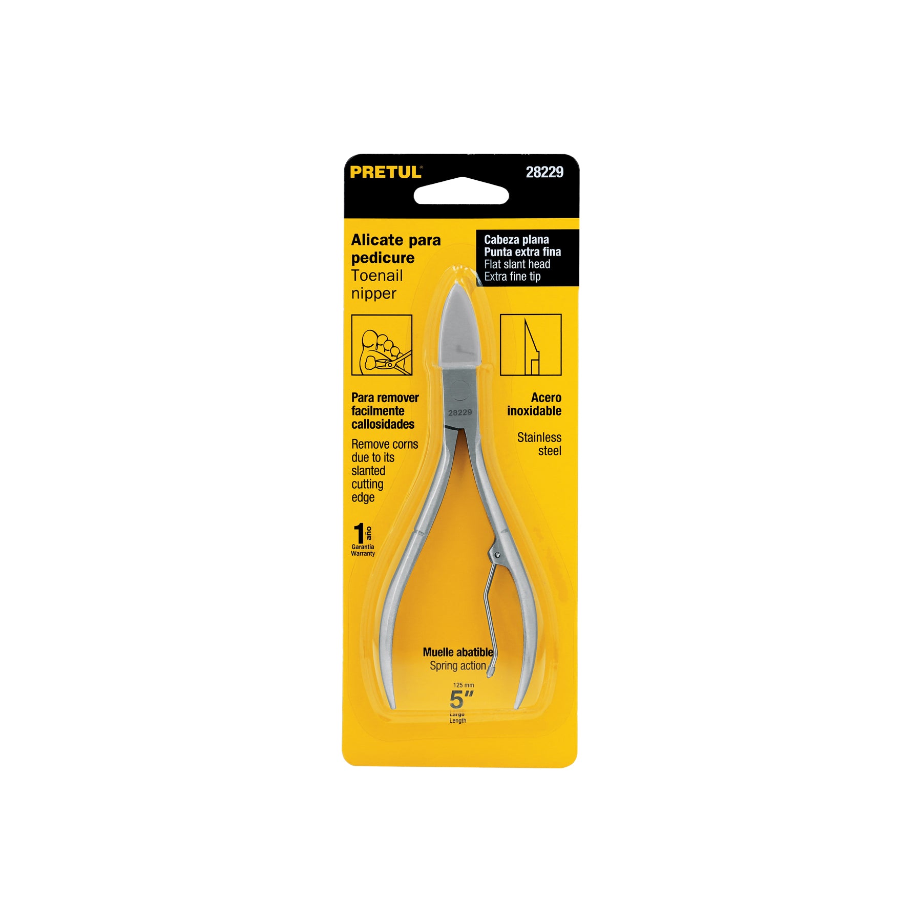 Alicate para pedicure 5" cabeza plana punta extrafina,PRETUL