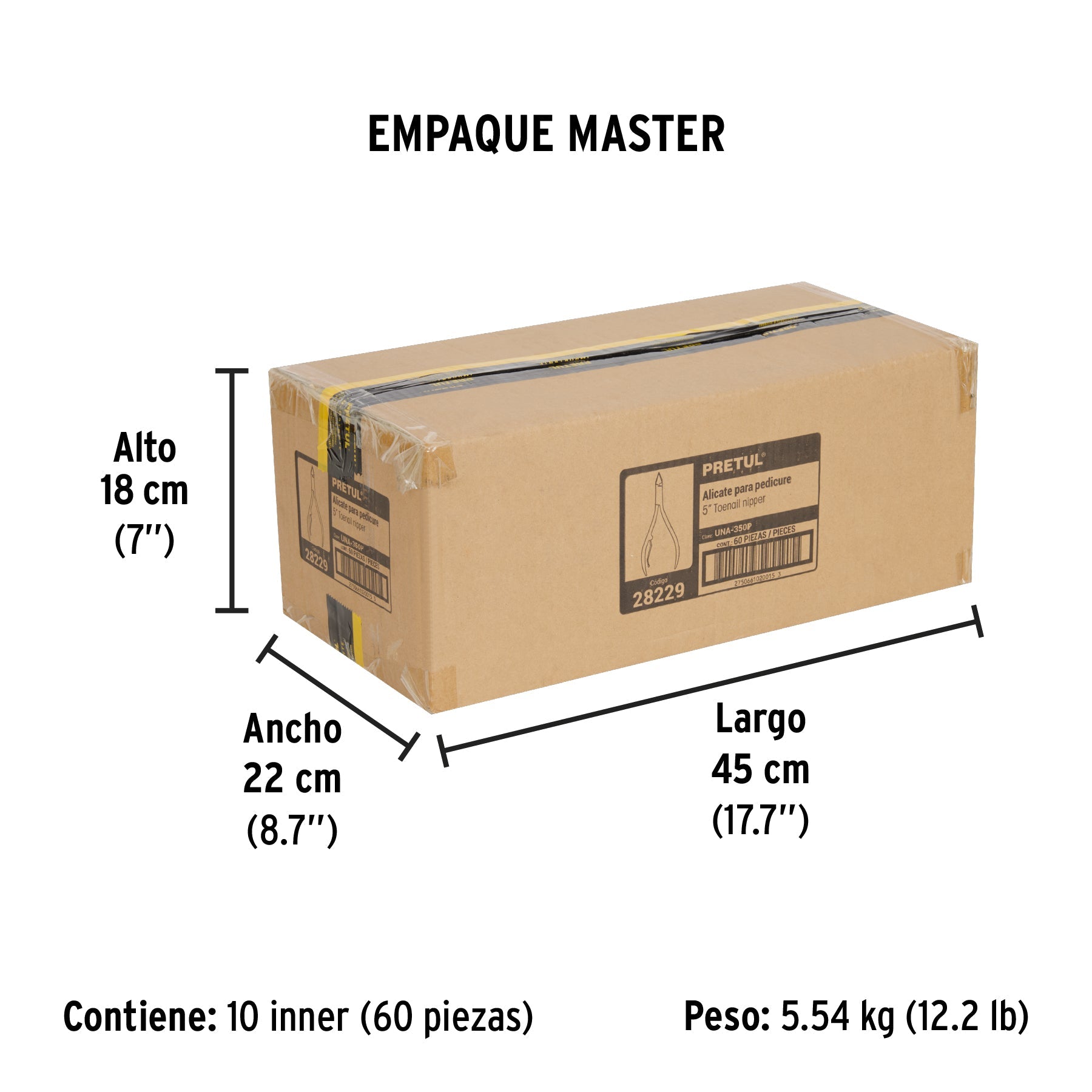 Alicate para pedicure 5" cabeza plana punta extrafina,PRETUL - Empaque
