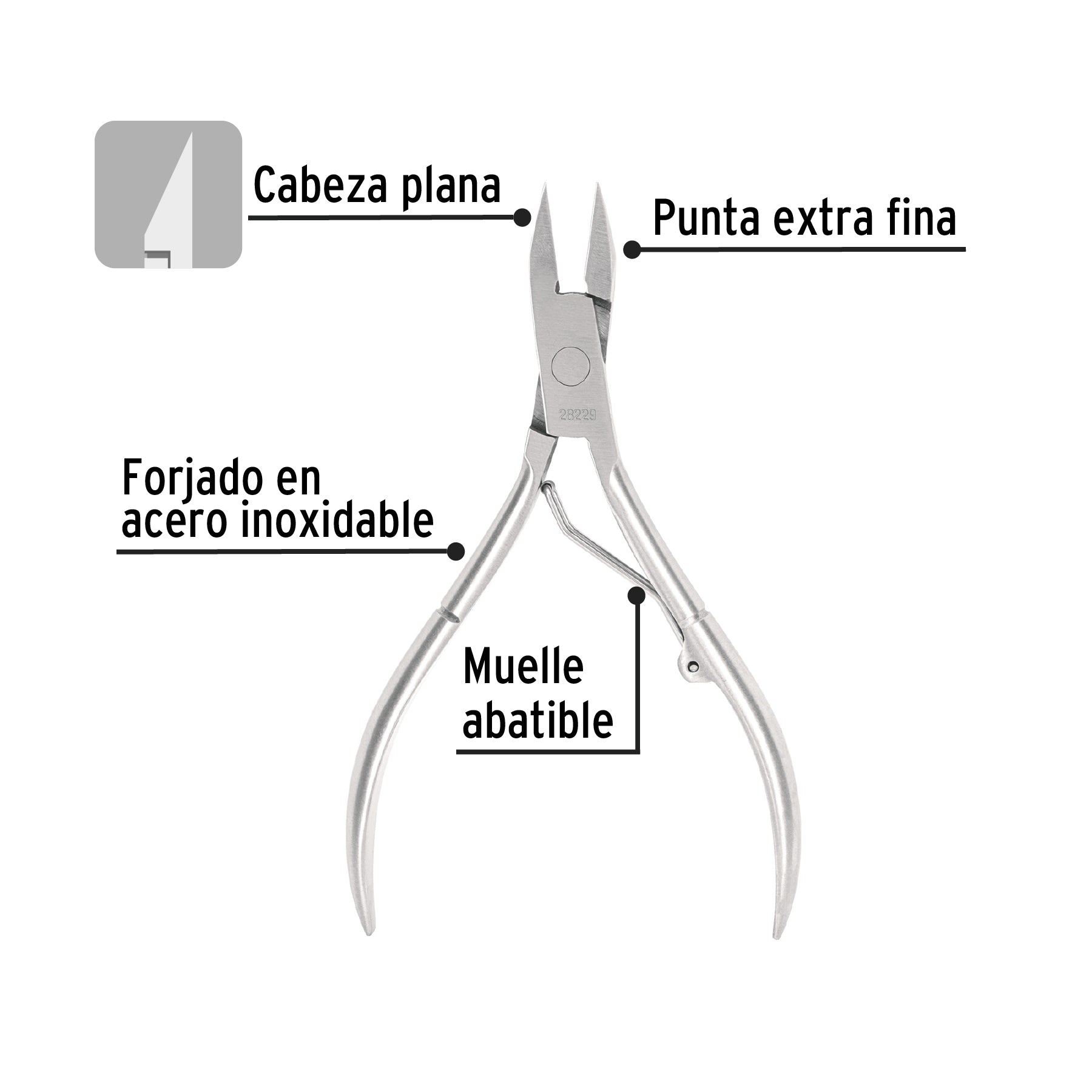 Alicate para pedicure 5" cabeza plana punta extrafina,PRETUL