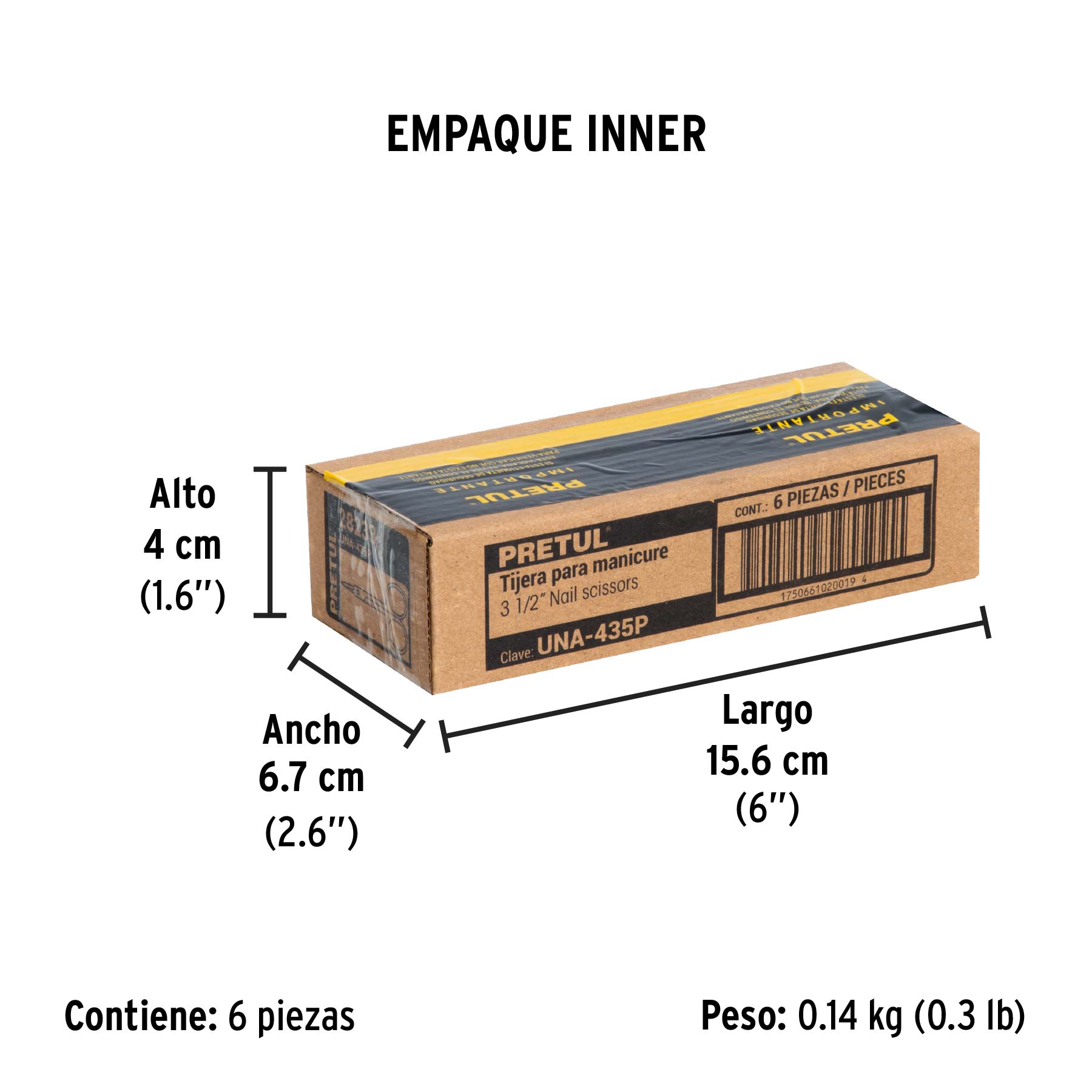 Tijera para manicure 3-1/2", punta extrafina, PRETUL - Empaque
