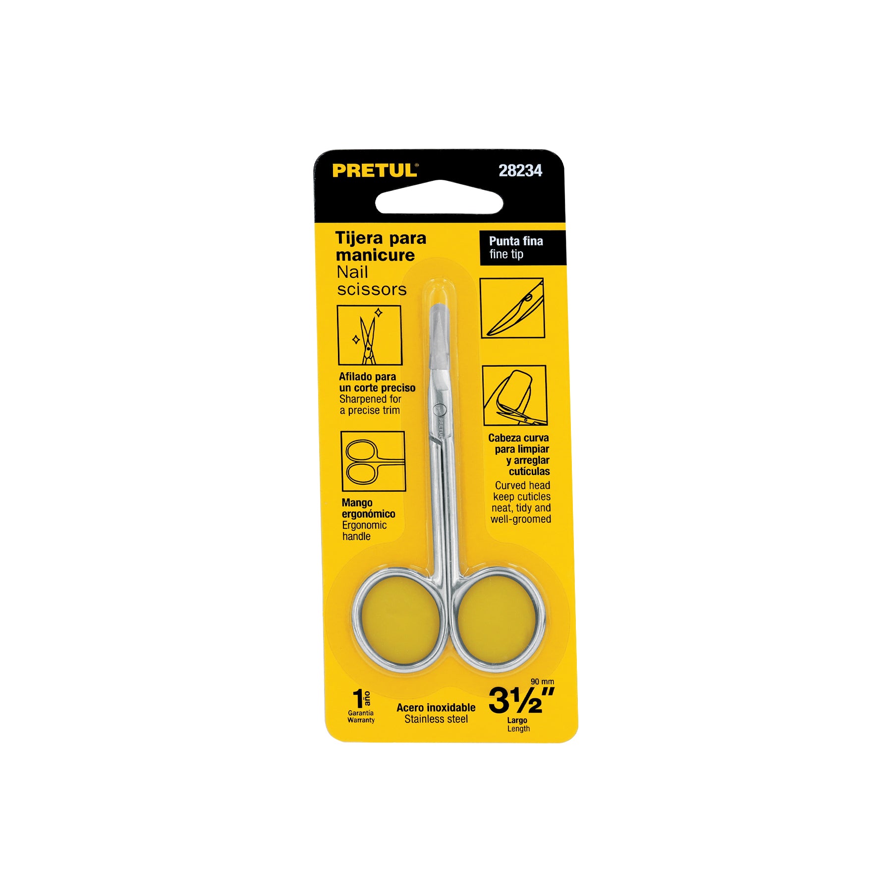 Tijera manicure 3-1/2", punta fina, PRETUL