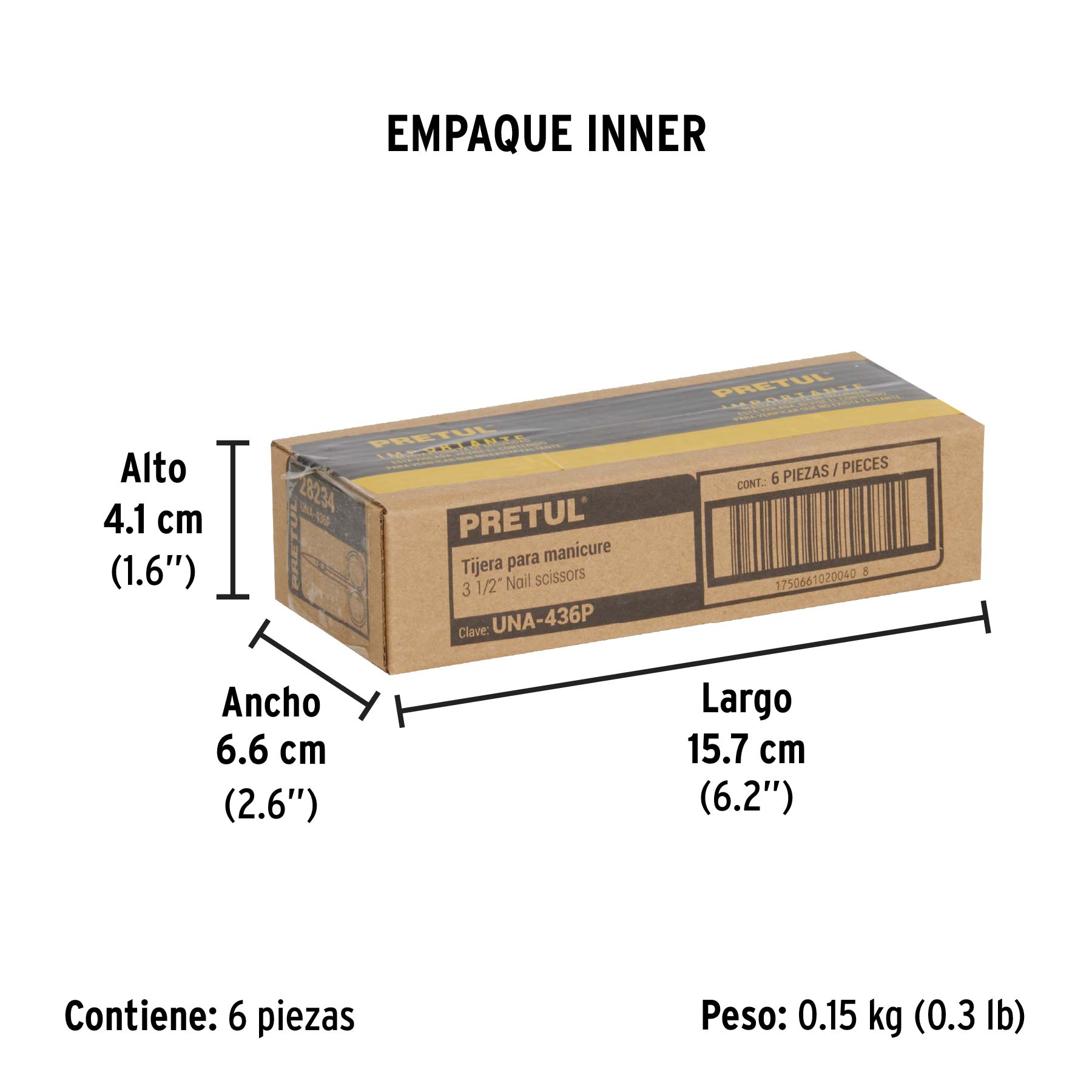 Tijera manicure 3-1/2", punta fina, PRETUL - Empaque