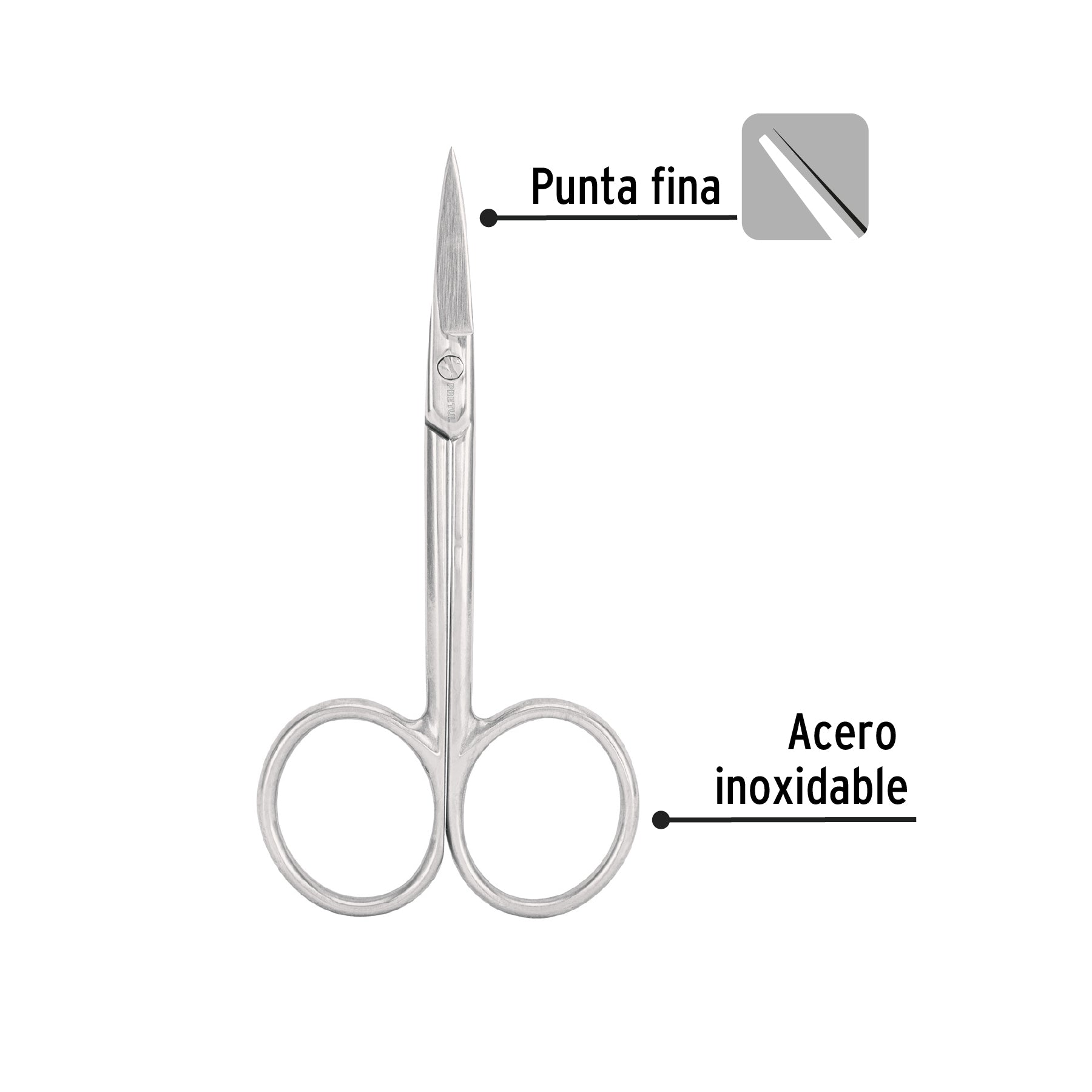 Tijera manicure 3-1/2", punta fina, PRETUL