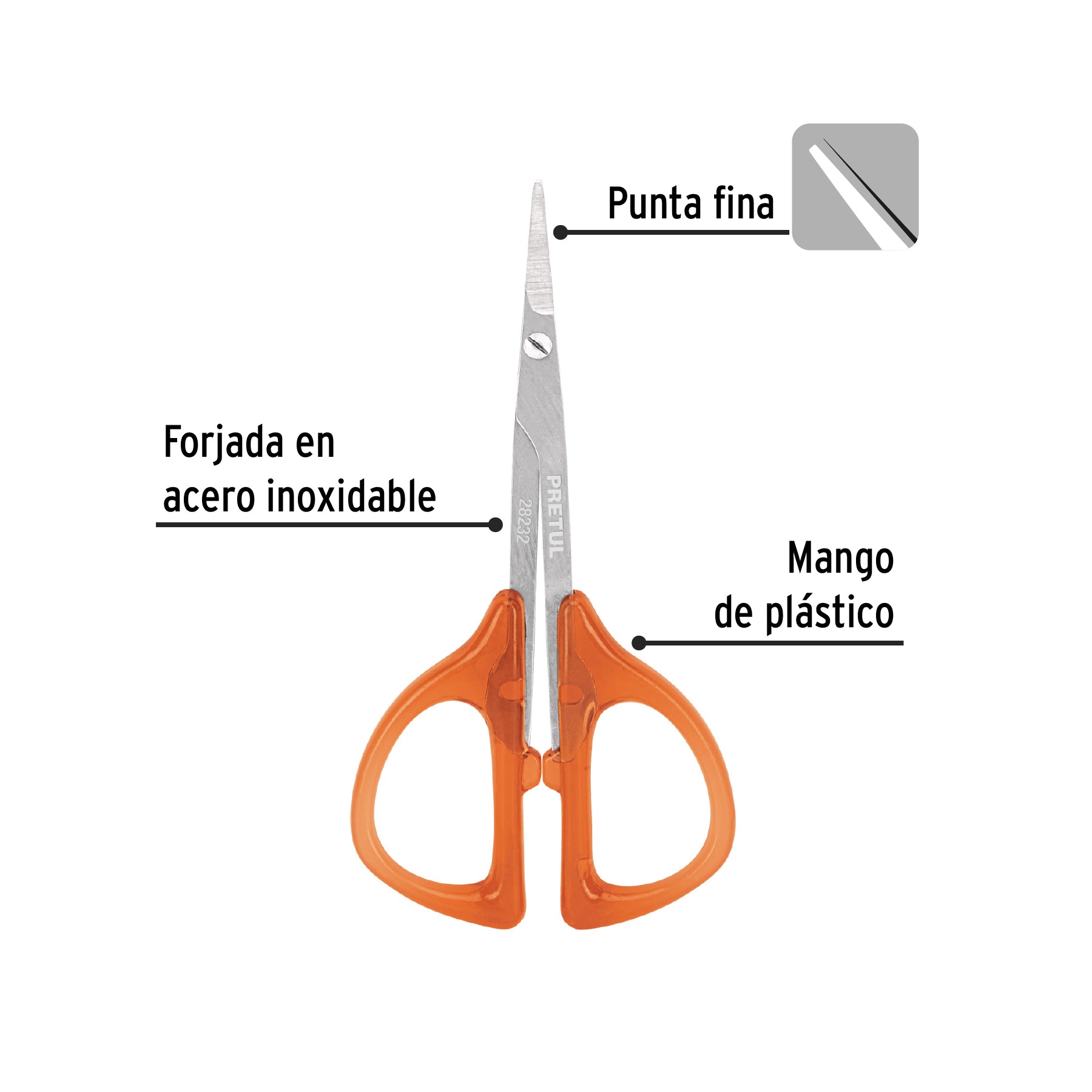 Tijera manicure 3-1/2", mango plástico, punta fina, PRETUL