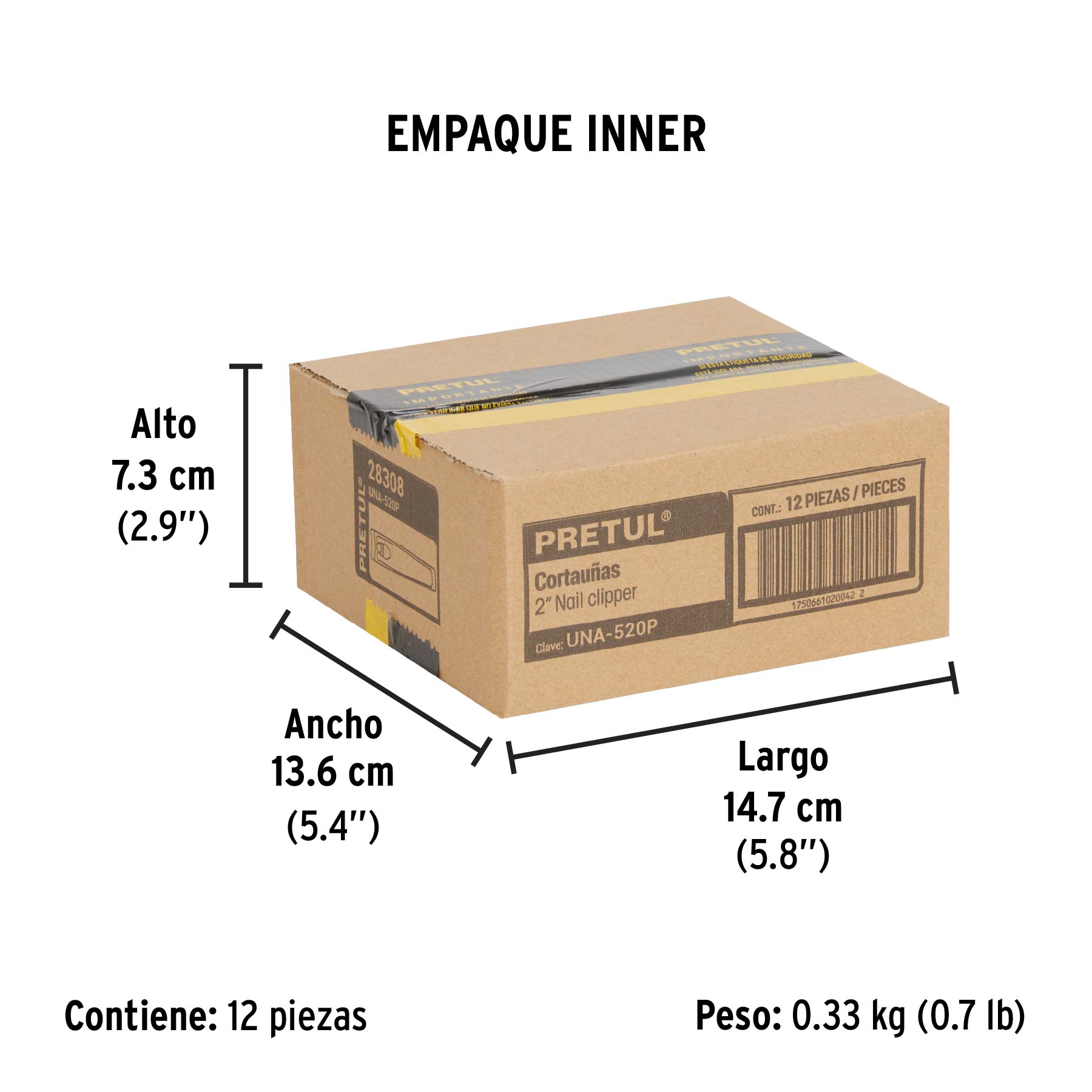Cortaúñas 2" acero inoxidable, PRETUL - Empaque