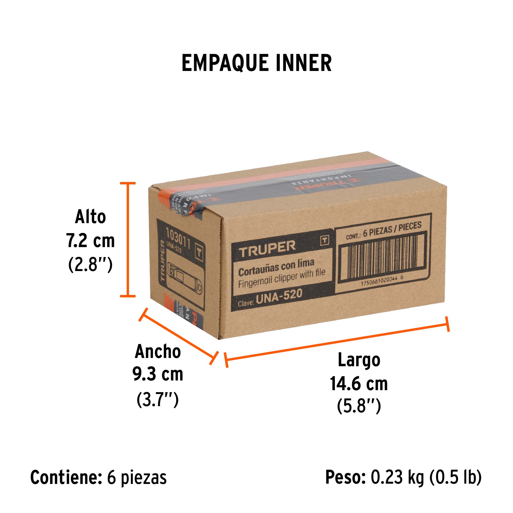 Cortaúñas 2 1/2" acero inoxidable, TRUPER - Empaque