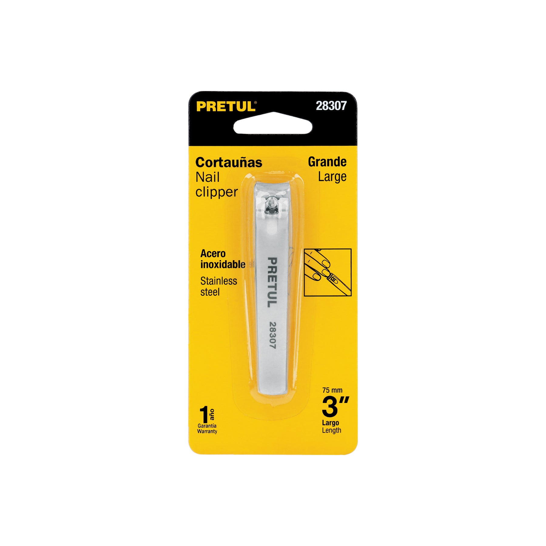 Cortaúñas 3" acero inoxidable, PRETUL