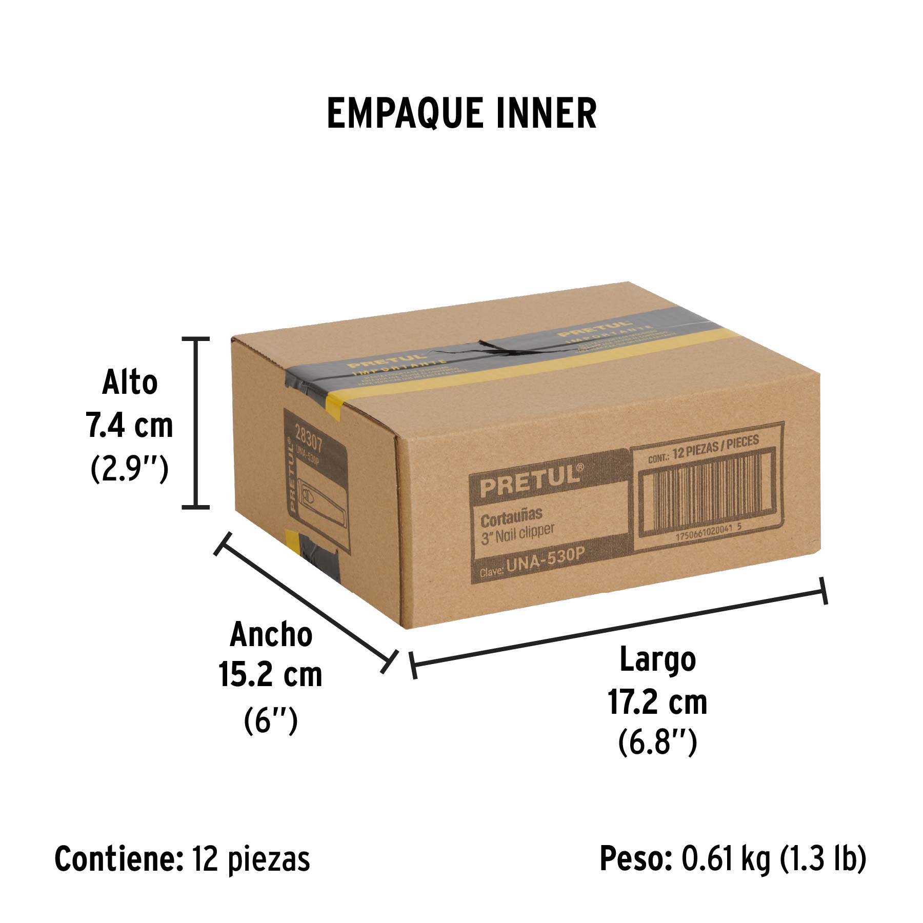 Cortaúñas 3" acero inoxidable, PRETUL - Empaque