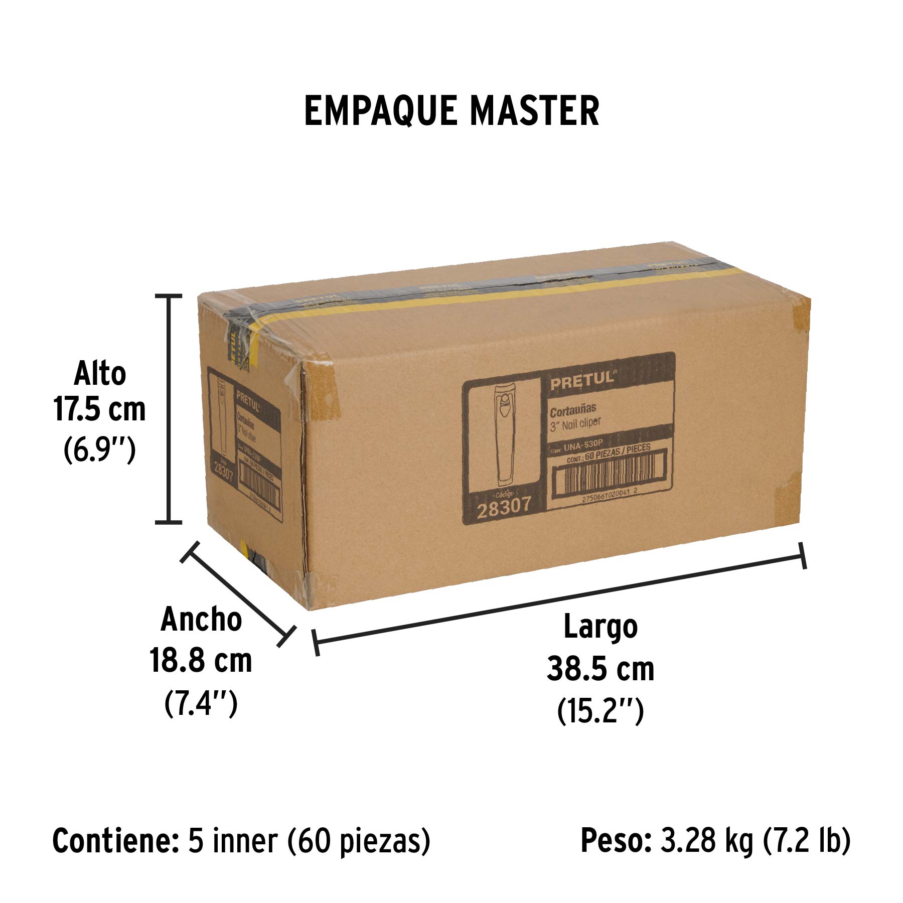 Cortaúñas 3" acero inoxidable, PRETUL - Empaque