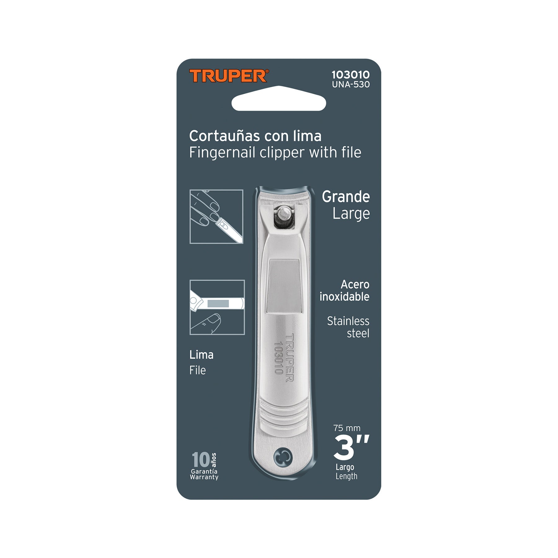 Cortaúñas 3" acero inoxidable, TRUPER
