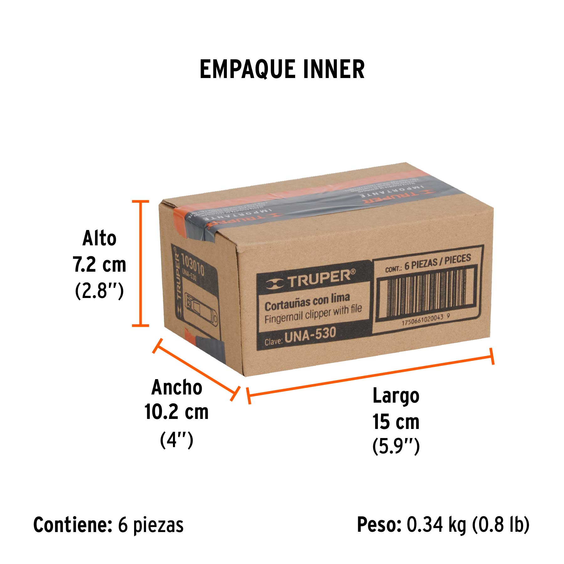 Cortaúñas 3" acero inoxidable, TRUPER - Empaque