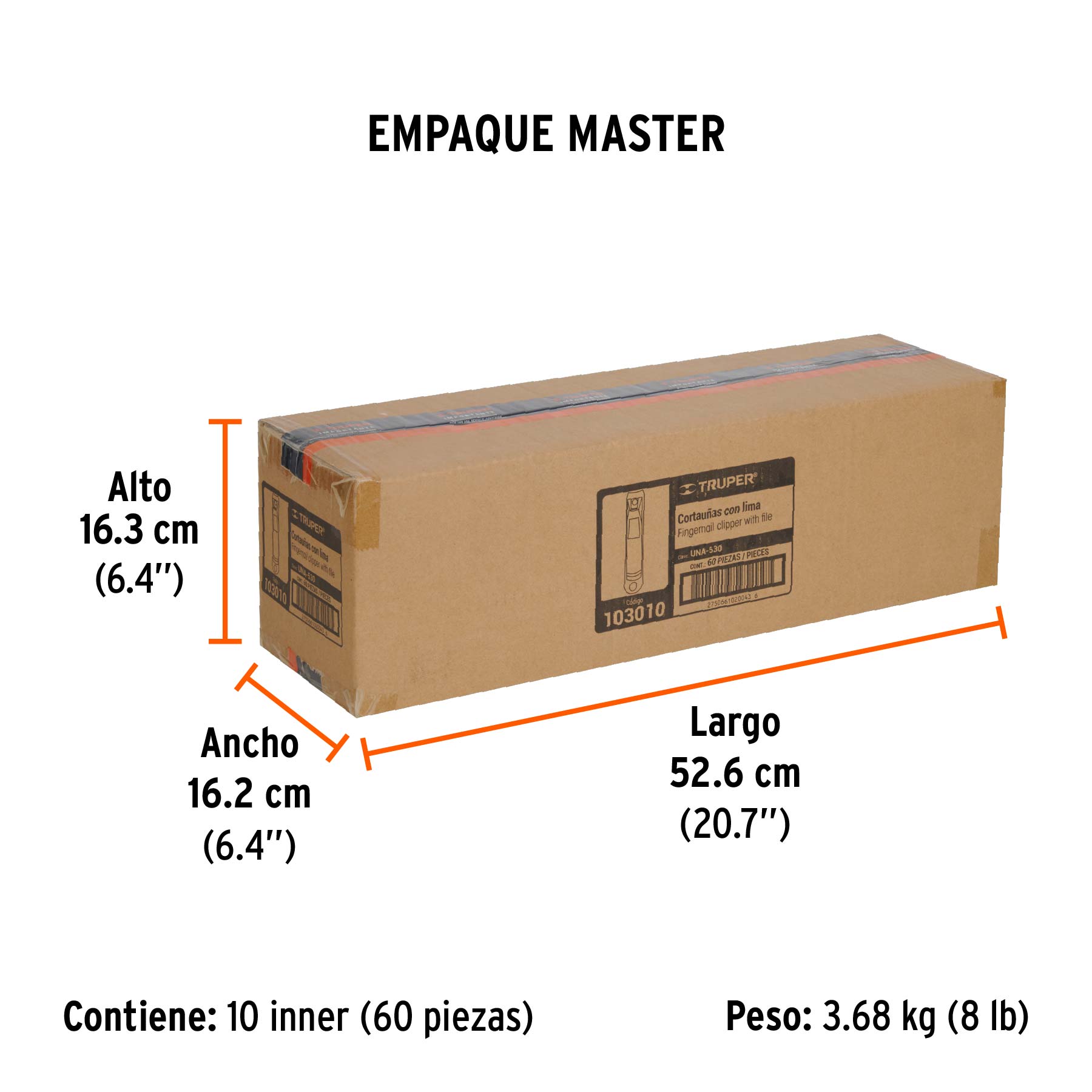 Cortaúñas 3" acero inoxidable, TRUPER - Empaque