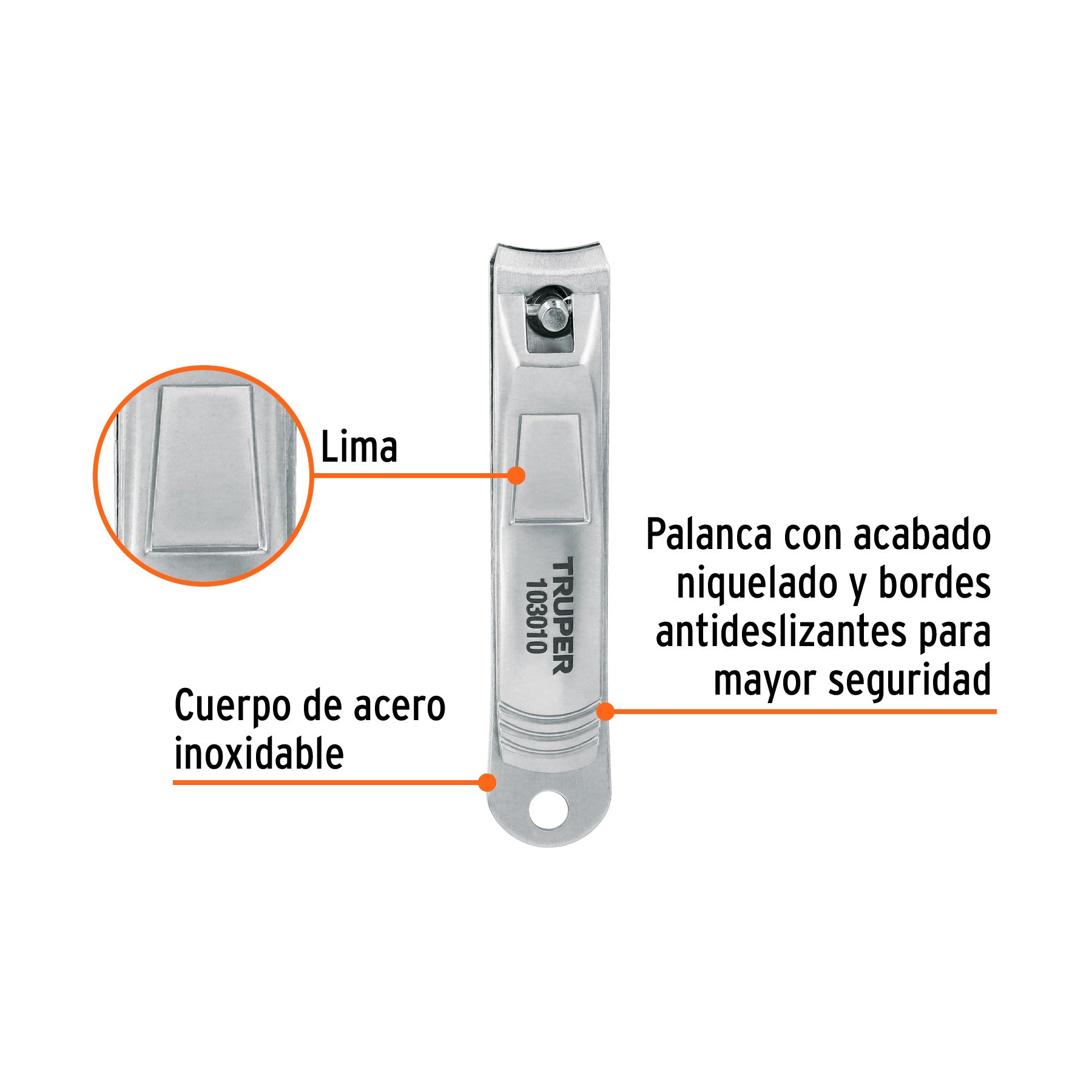 Cortaúñas 3" acero inoxidable, TRUPER
