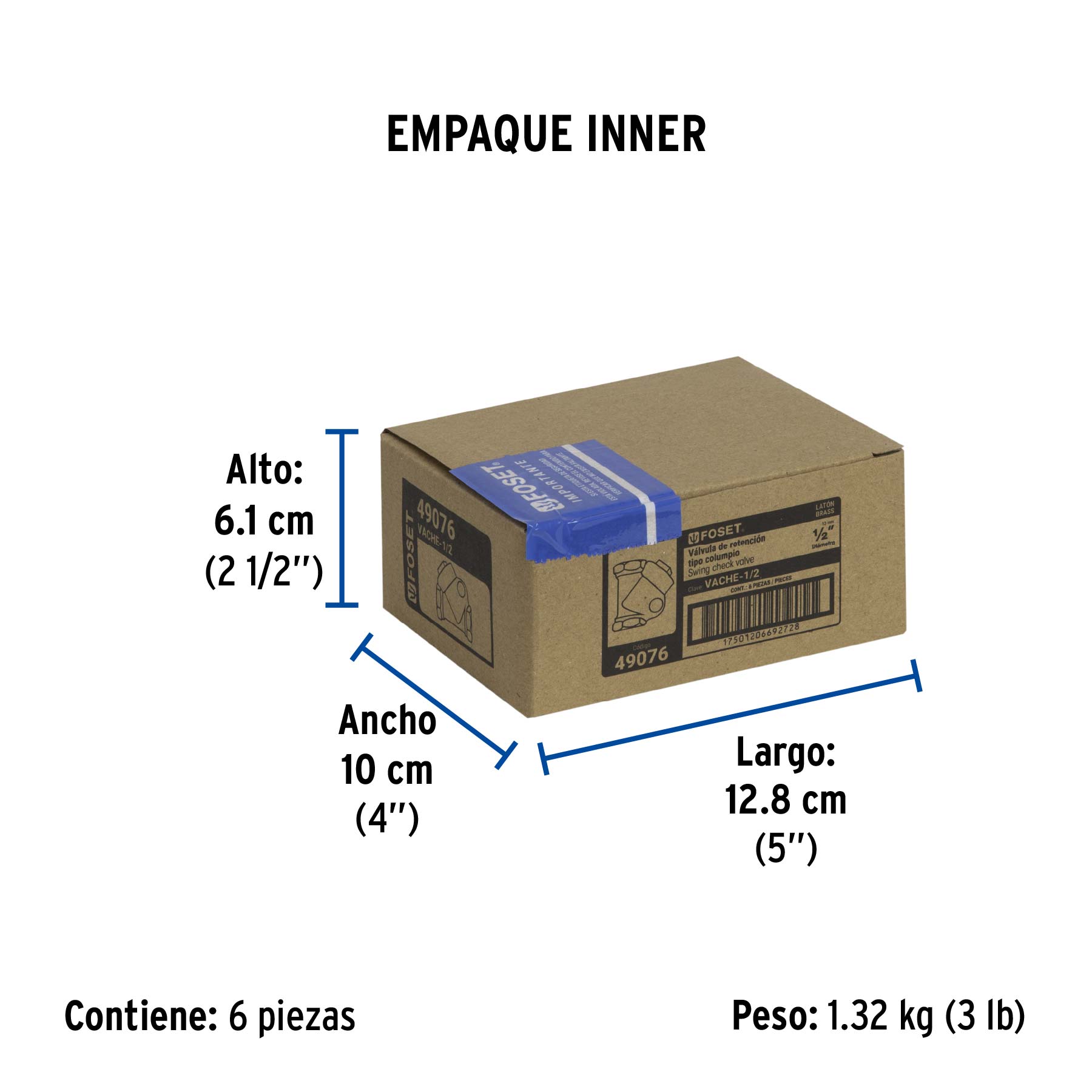 Válvula check de latón de 1/2", FOSET - Empaque