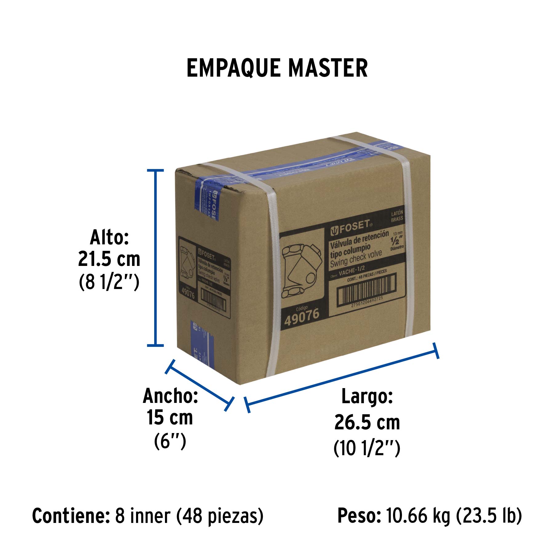 Válvula check de latón de 1/2", FOSET - Empaque