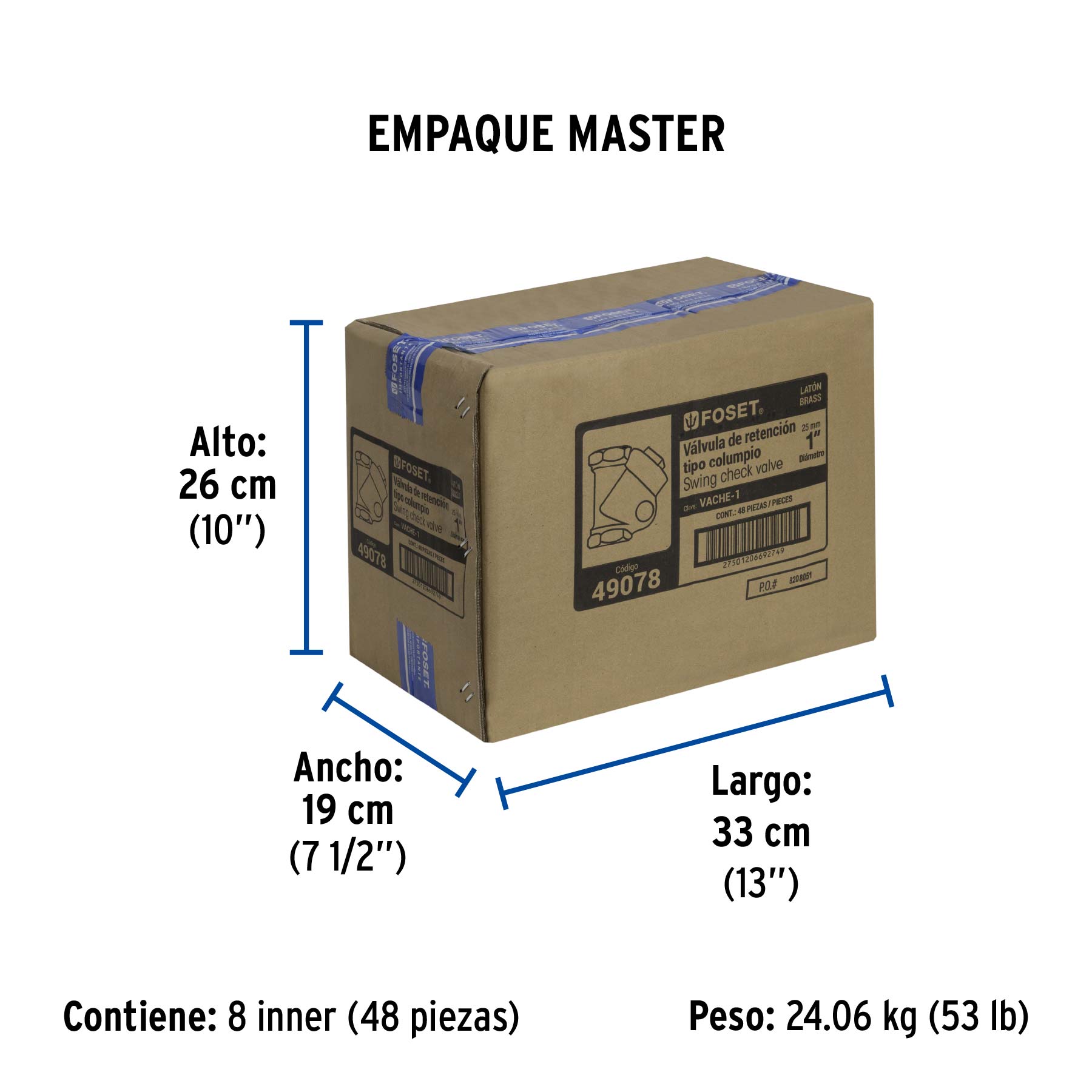 Válvula check de latón de 1", FOSET - Empaque