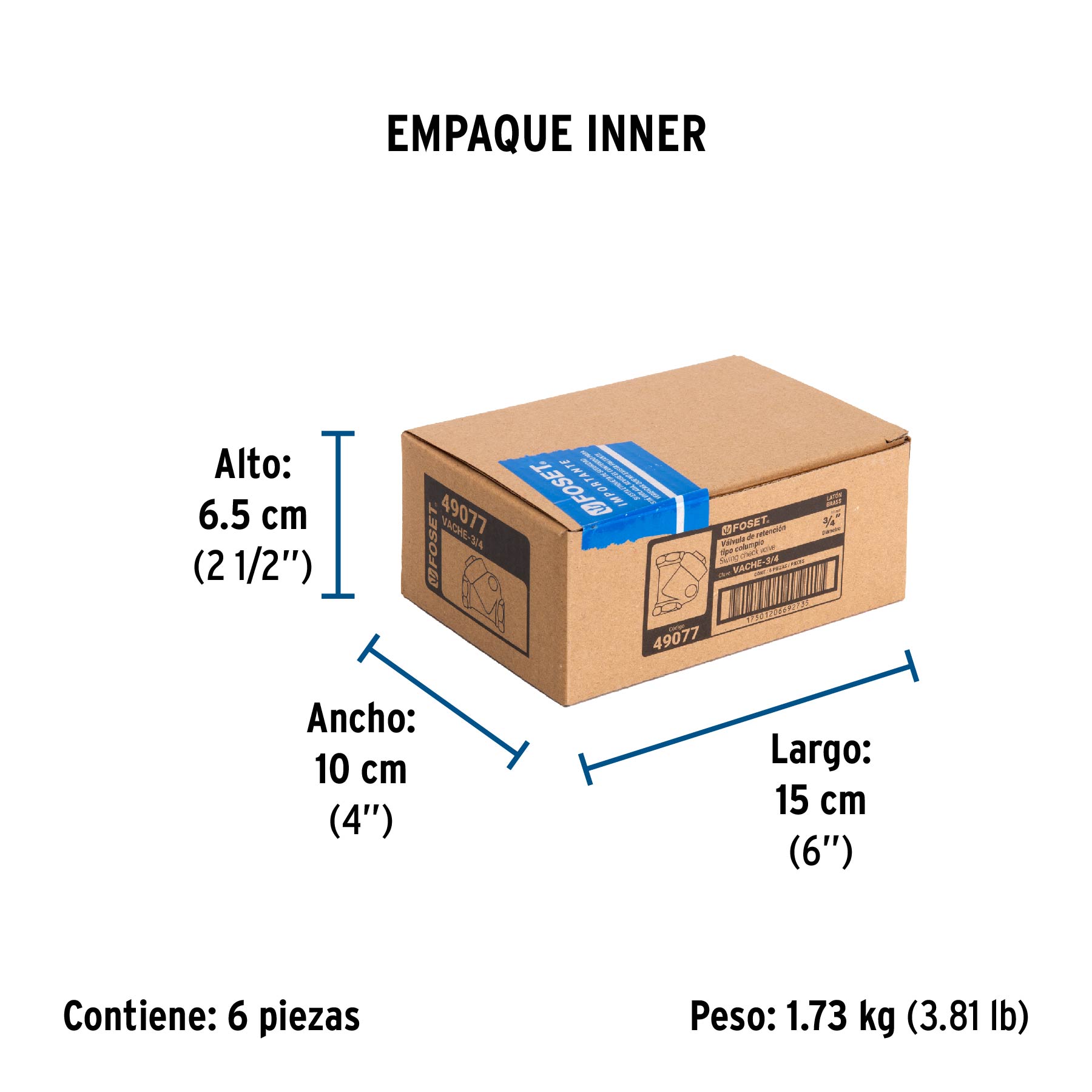 Válvula check de latón de 3/4", FOSET - Empaque