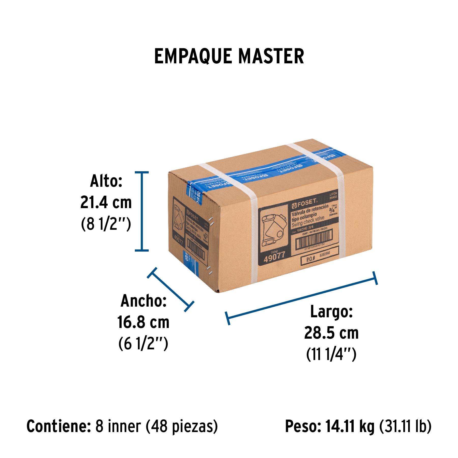 Válvula check de latón de 3/4", FOSET - Empaque