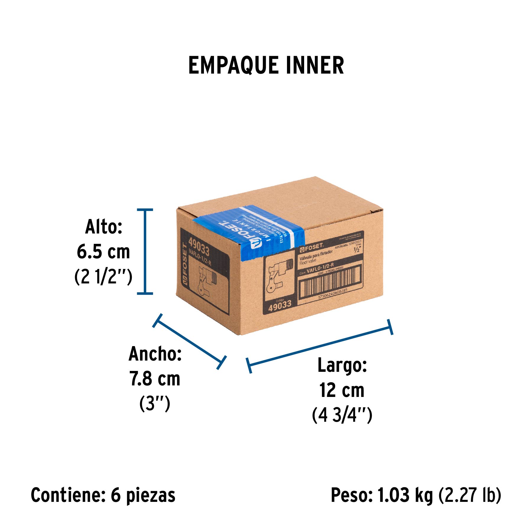 Válvula de flotador de latón 1/2", reforzada, FOSET - Empaque