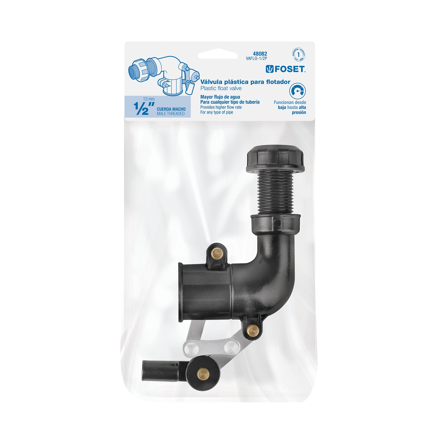 Válvula plástica de llenado para flotador, 1/2", FOSET