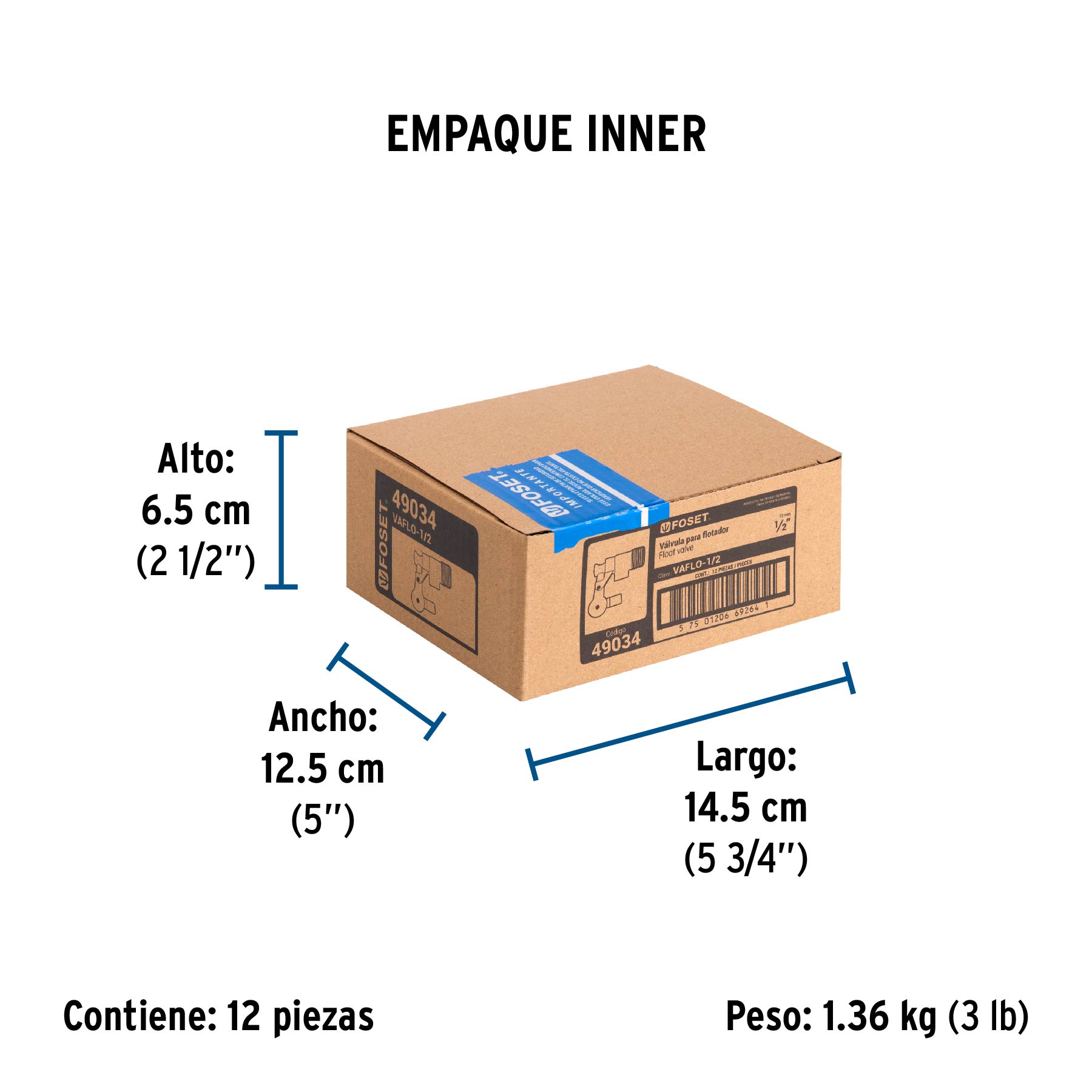 Válvula de flotador de latón 1/2", FOSET - Empaque