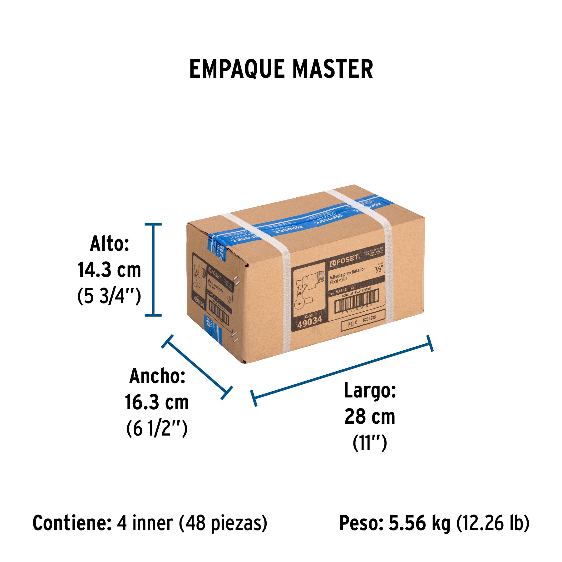 Válvula de flotador de latón 1/2", FOSET - Empaque