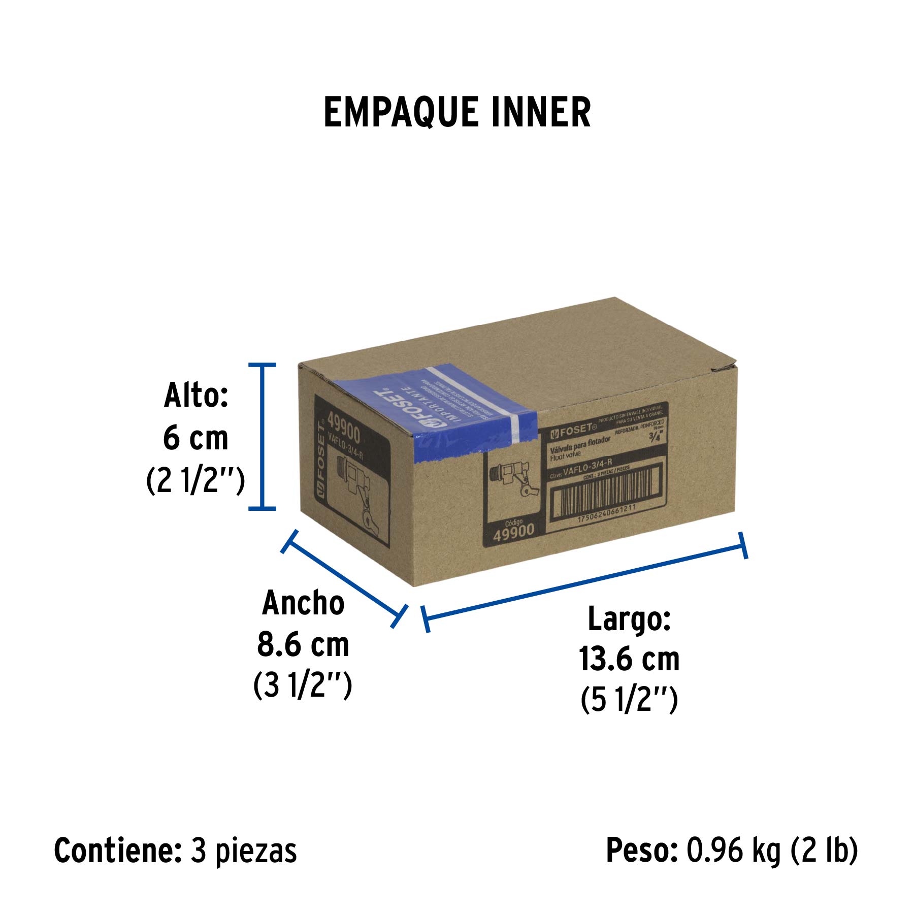 Válvula de flotador de latón 3/4", reforzada, FOSET - Empaque