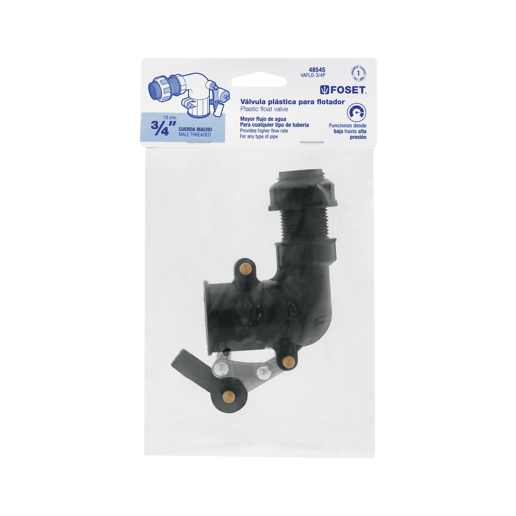 Válvula plástica de llenado para flotador, 3/4", FOSET
