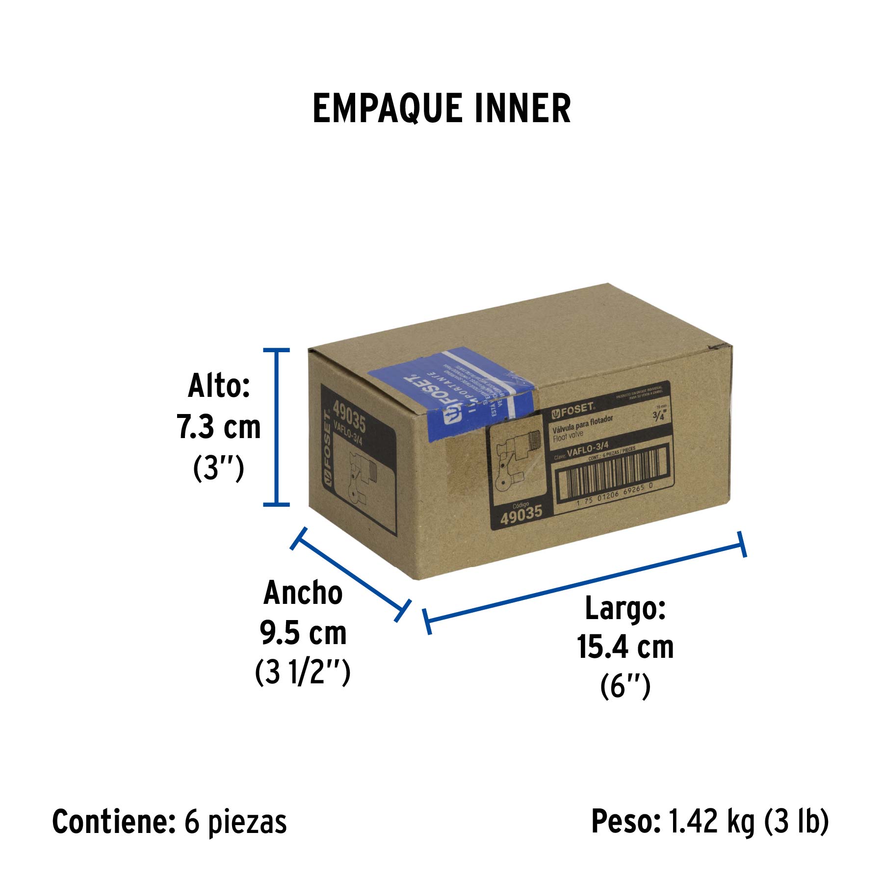Válvula de flotador de latón 3/4", FOSET - Empaque