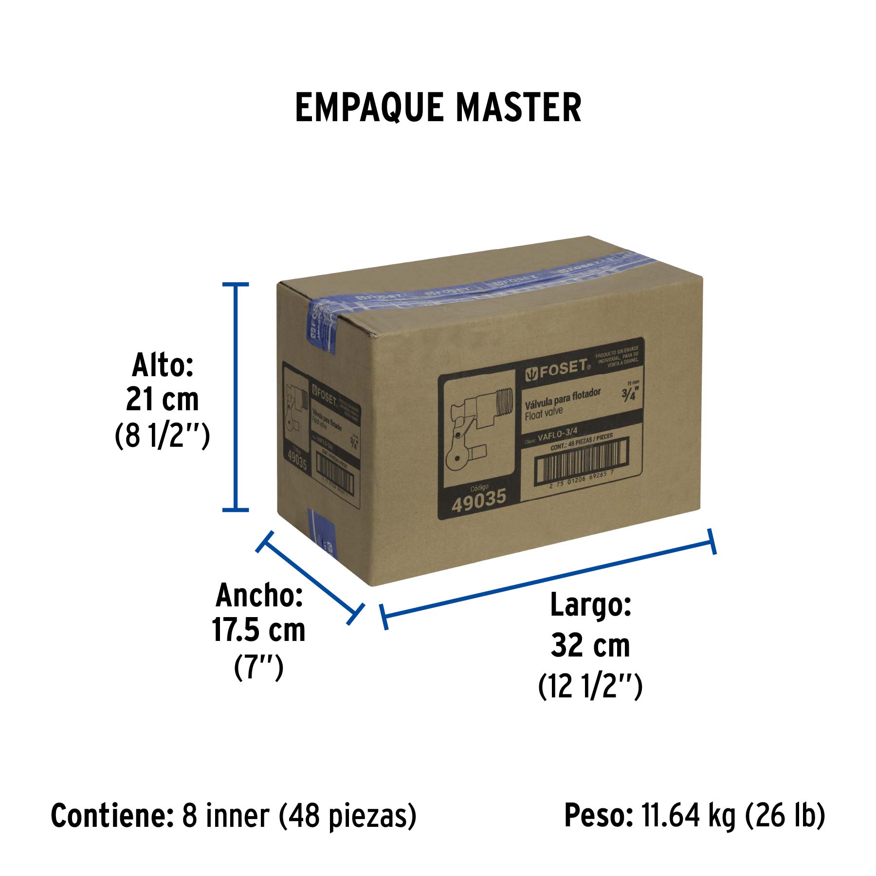 Válvula de flotador de latón 3/4", FOSET - Empaque