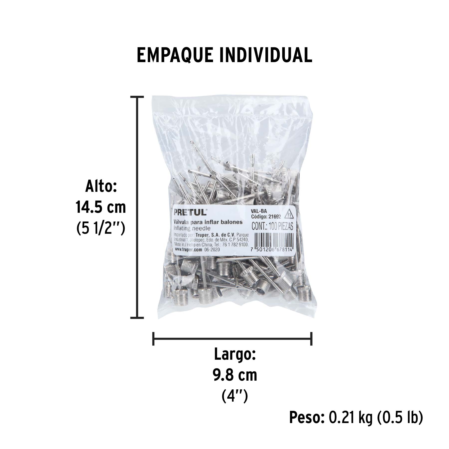 Bolsa con 100 válvulas para inflar balones, PRETUL - Empaque