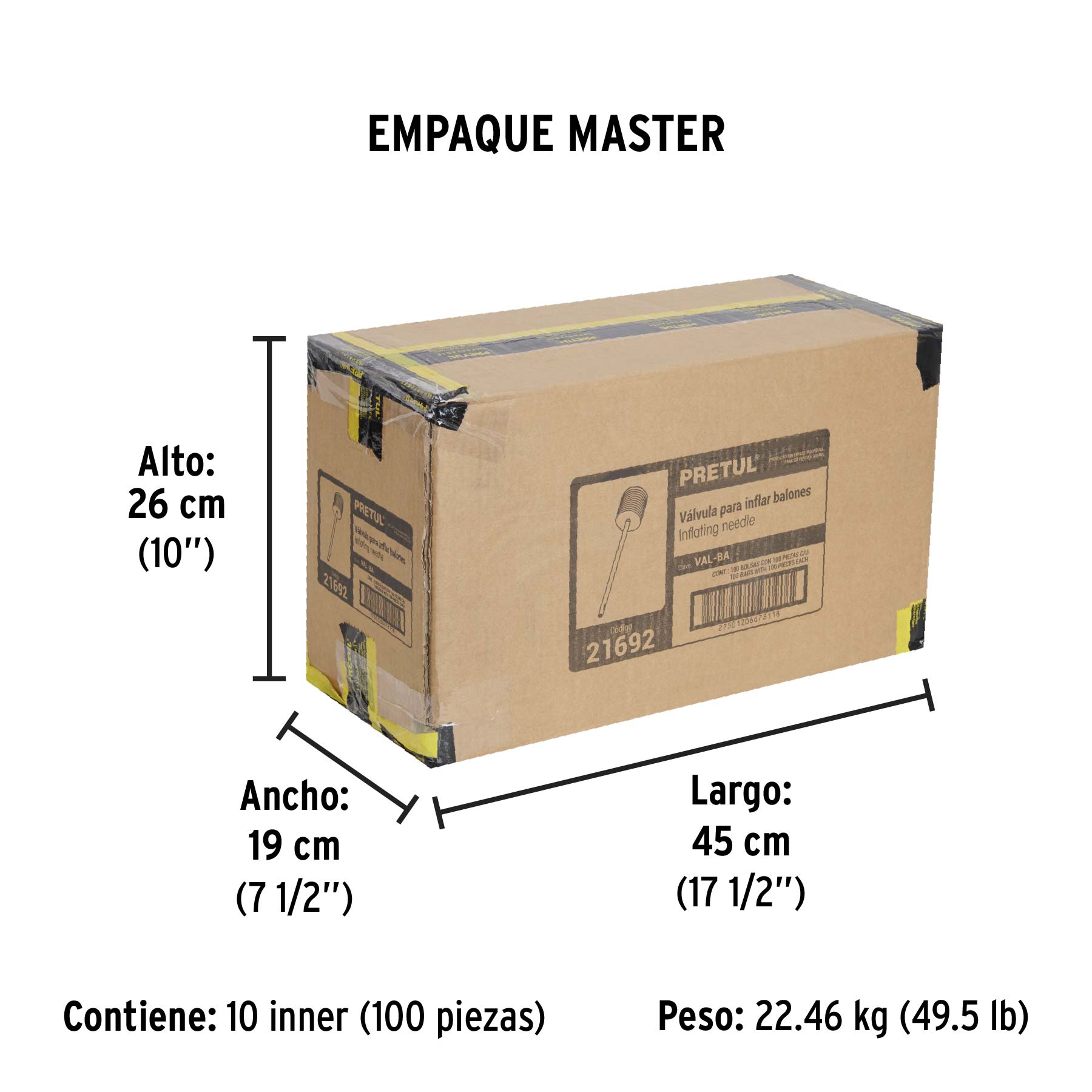 Bolsa con 100 válvulas para inflar balones, PRETUL - Empaque