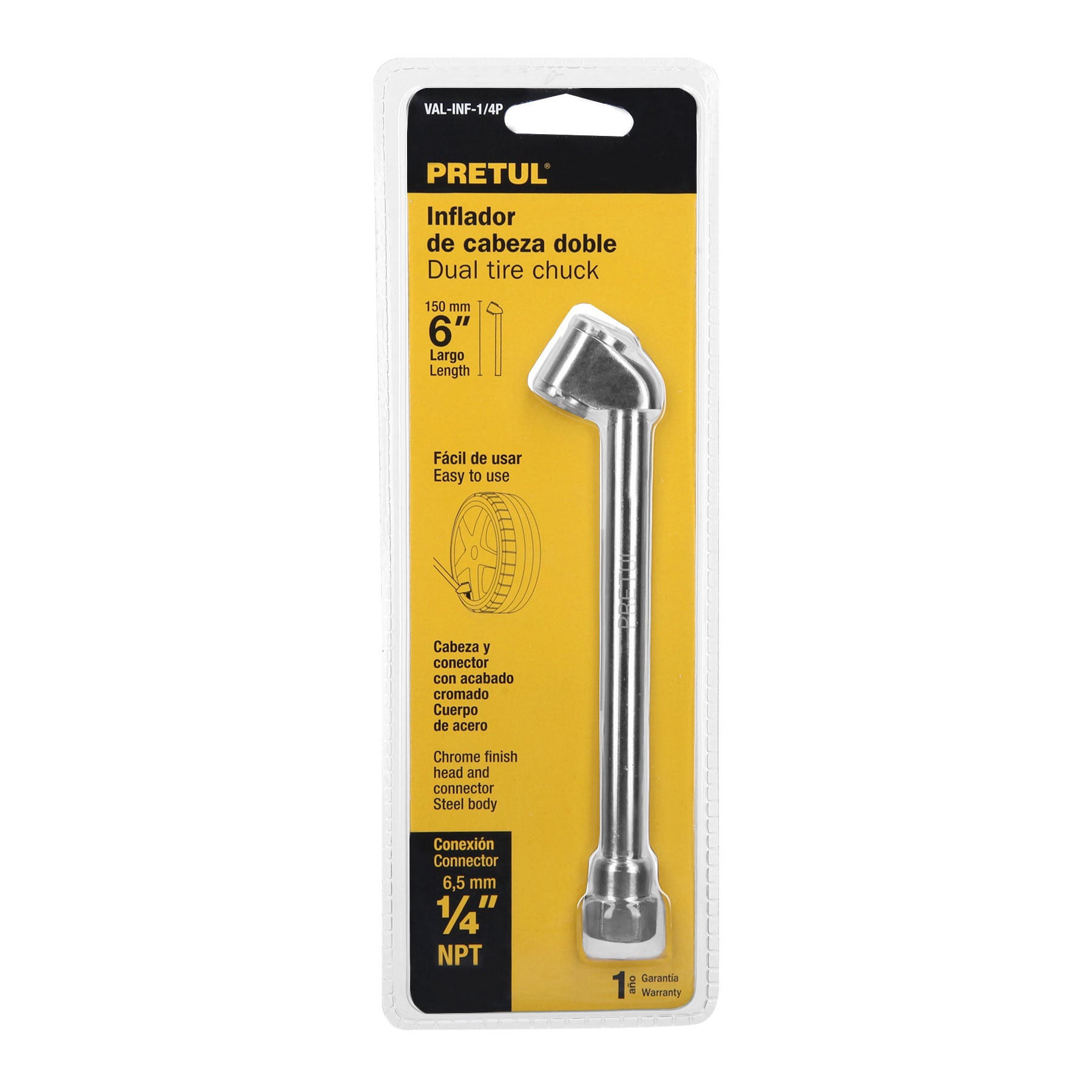 Inflador de cabeza doble, cuerda 1/4" NPT, PRETUL