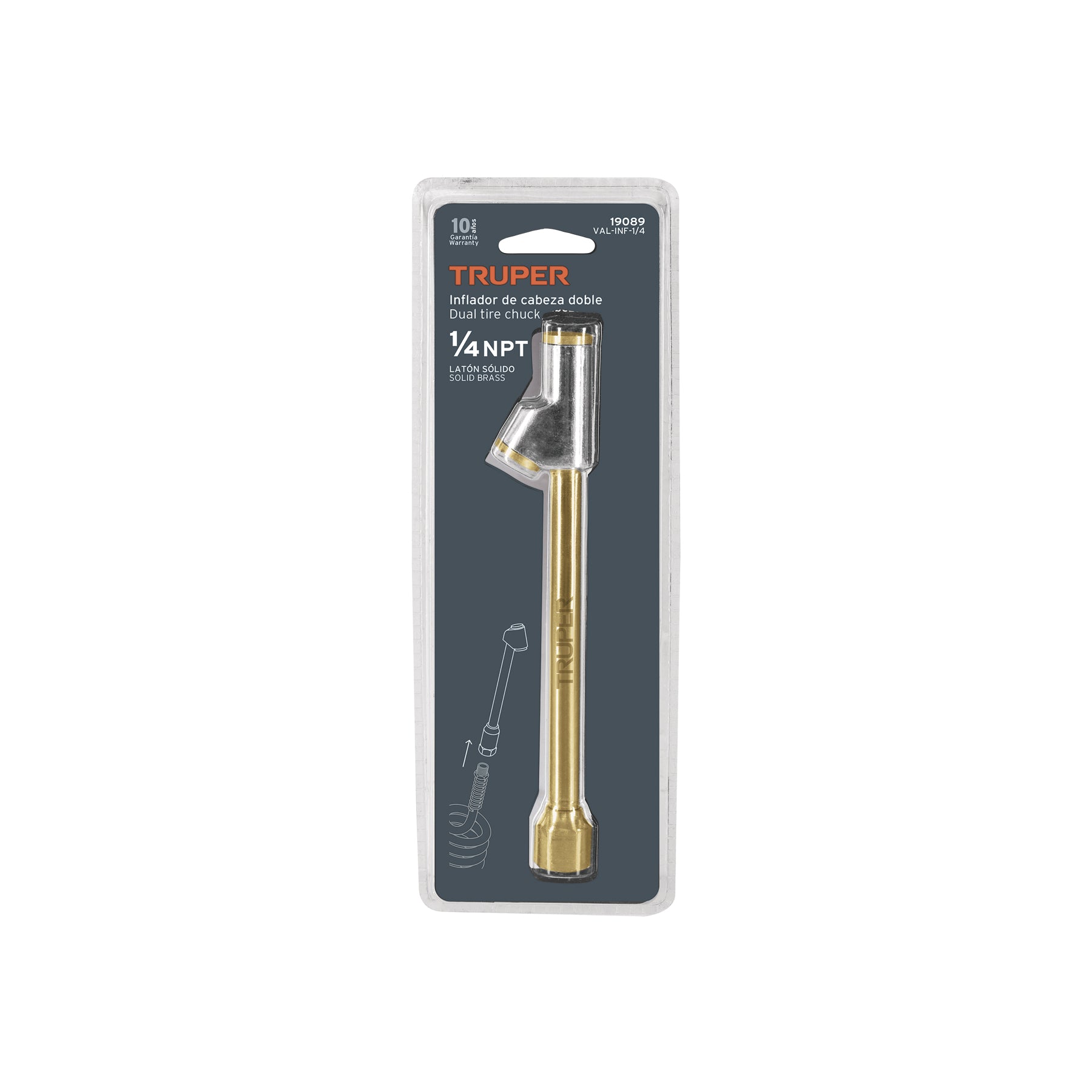 Inflador de cabeza doble, cuerda 1/4" NPT, TRUPER