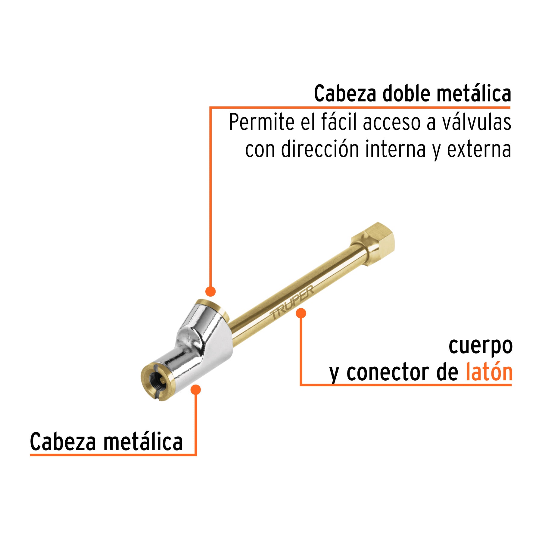 Inflador de cabeza doble, cuerda 1/4" NPT, TRUPER