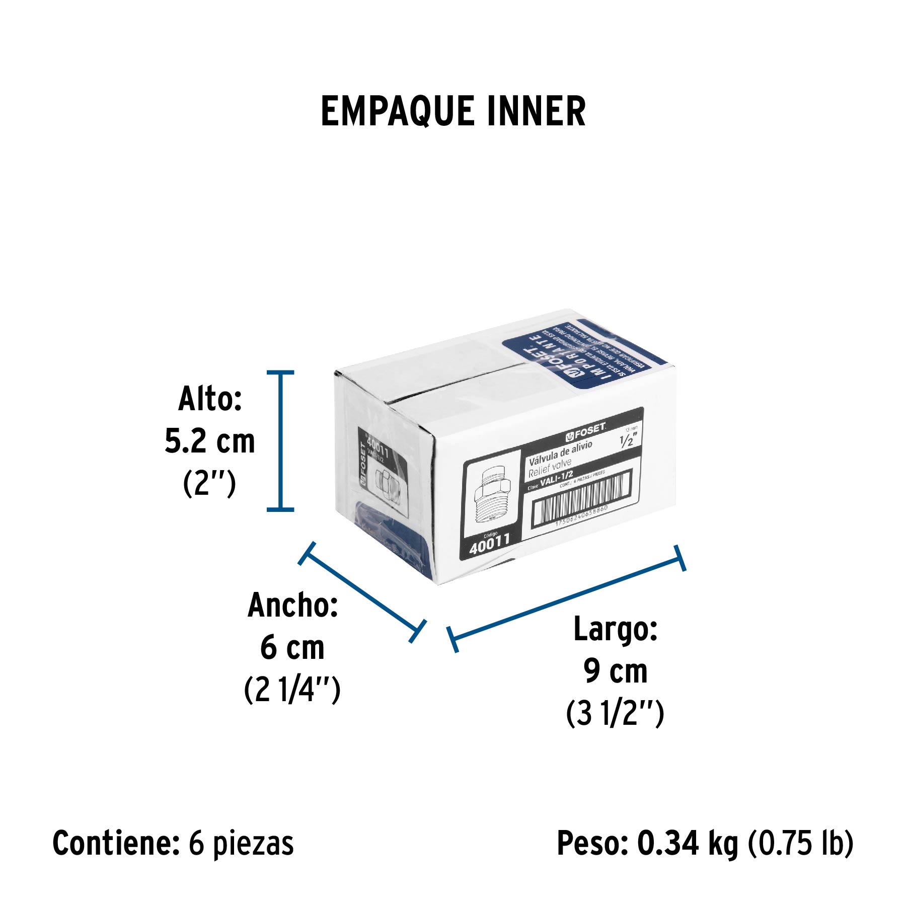 Válvula de alivio 1/2", FOSET - Empaque