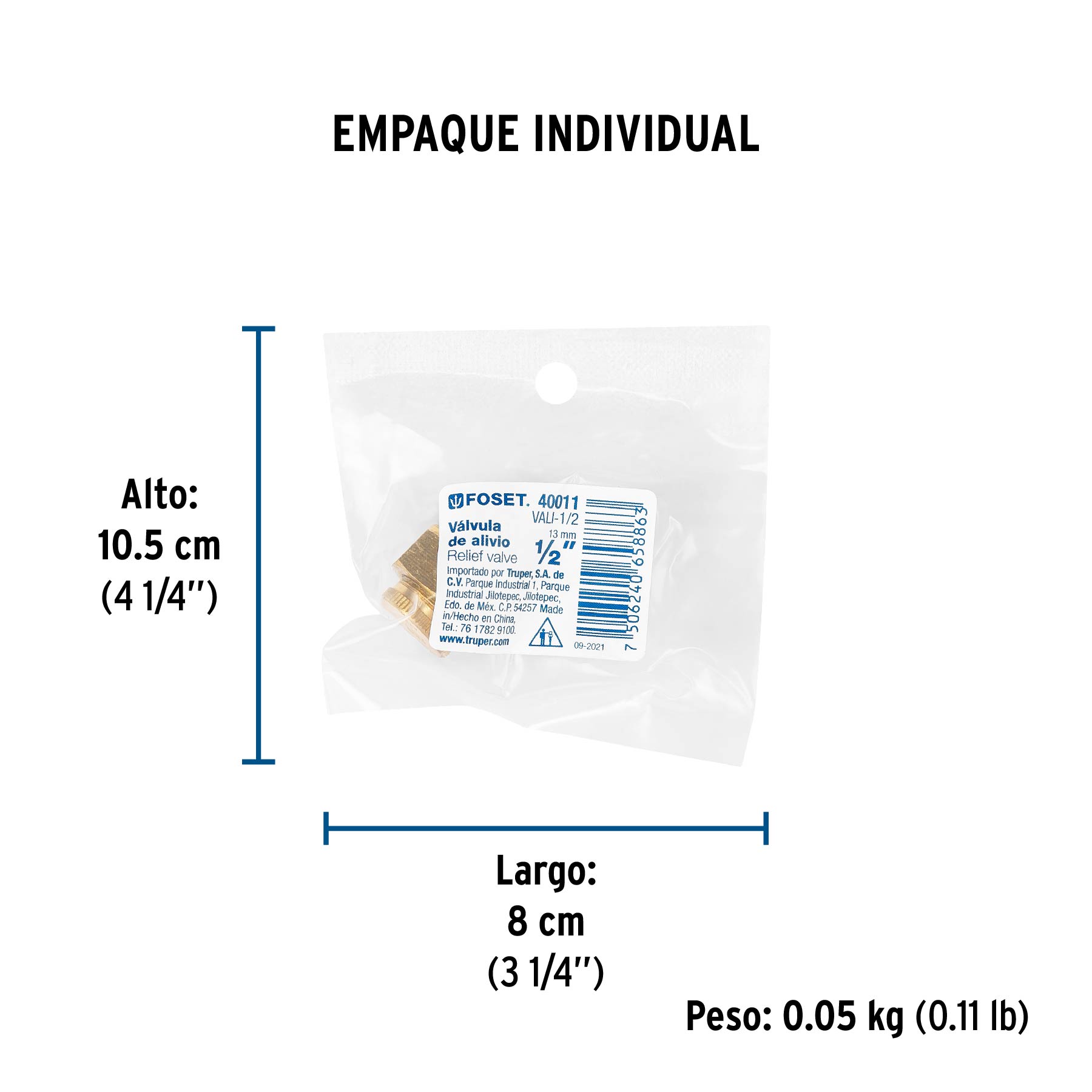 Válvula de alivio 1/2", FOSET - Empaque