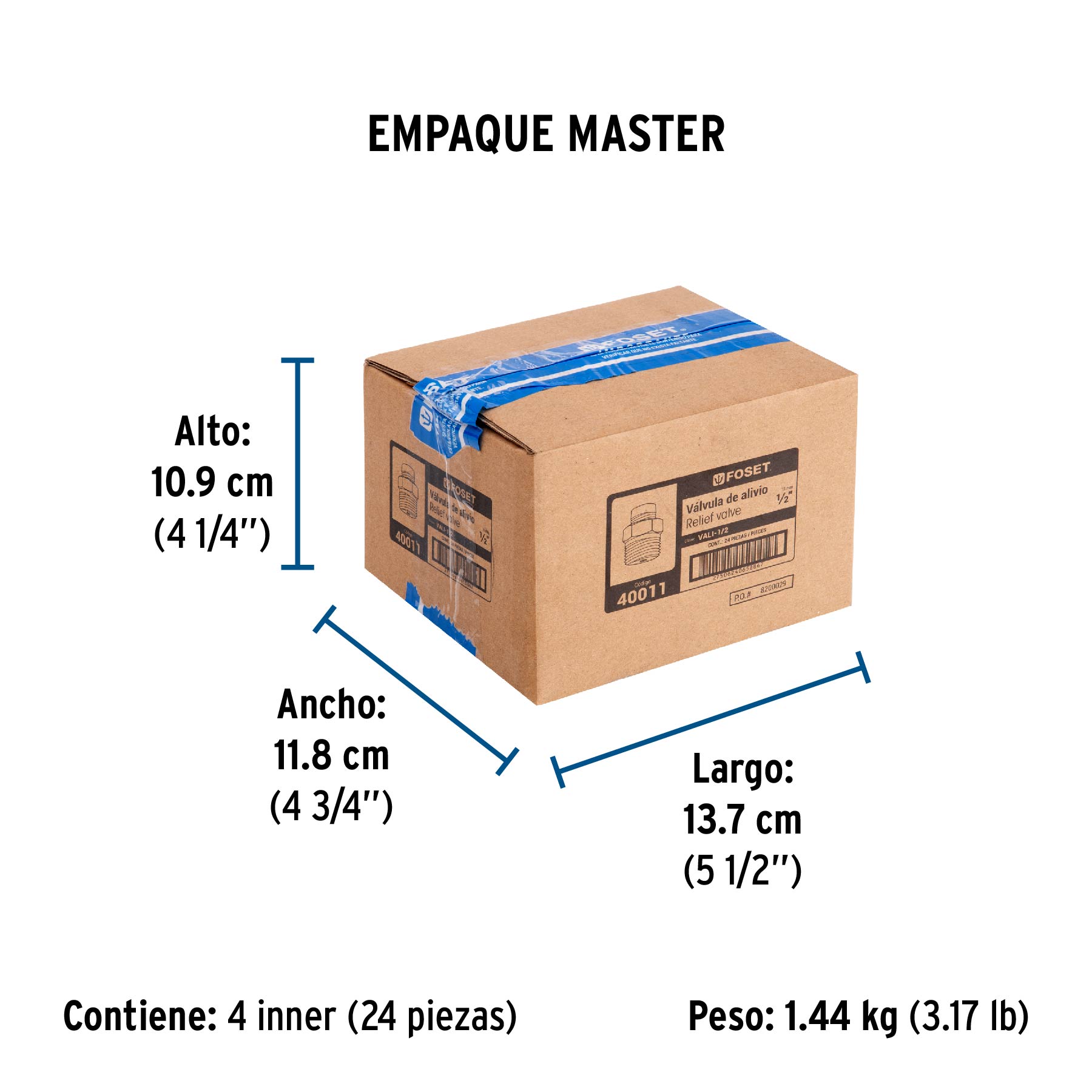 Válvula de alivio 1/2", FOSET - Empaque