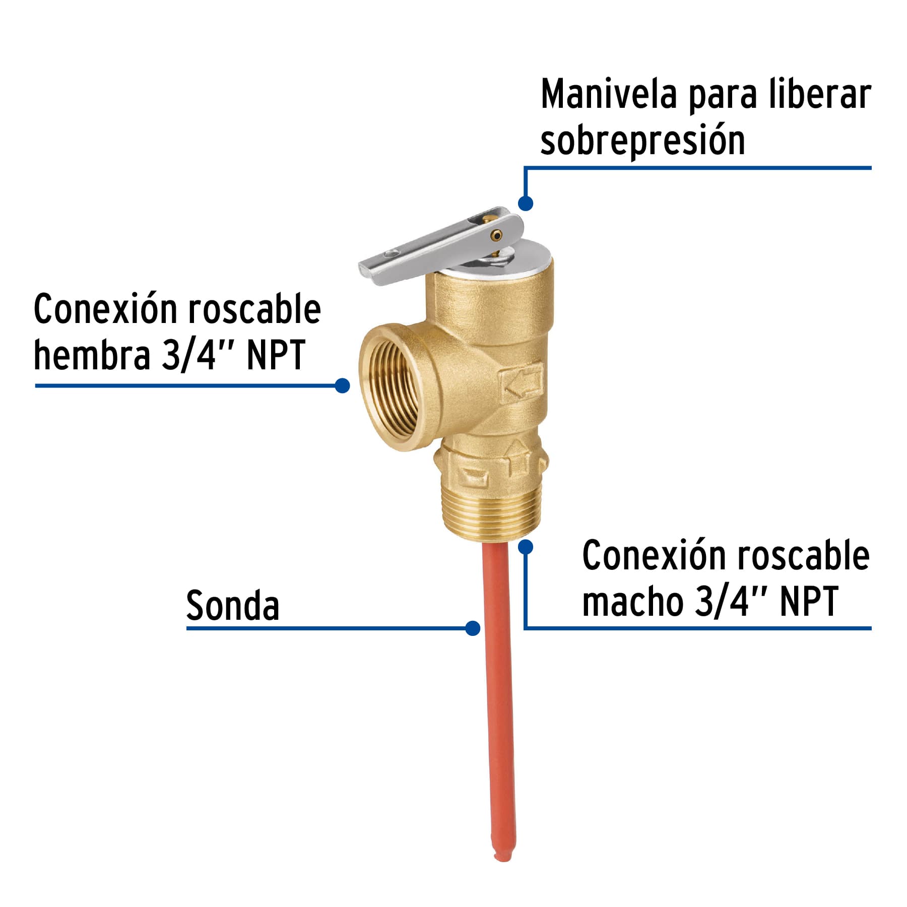 Válvula de alivio de 3/4" para boiler, 150psi, FOSET
